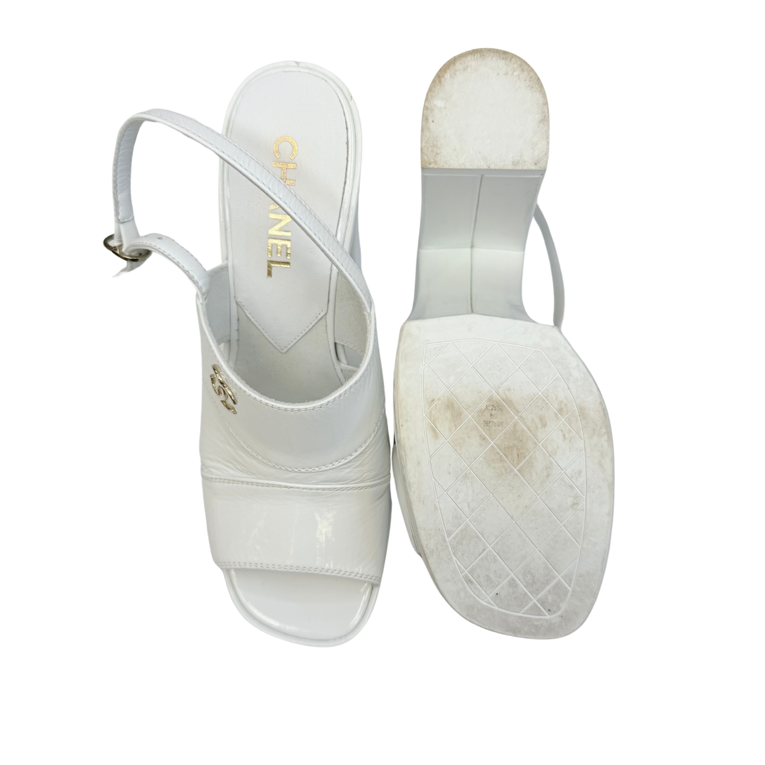Chanel Interlocking CC Slingback Pumps White
