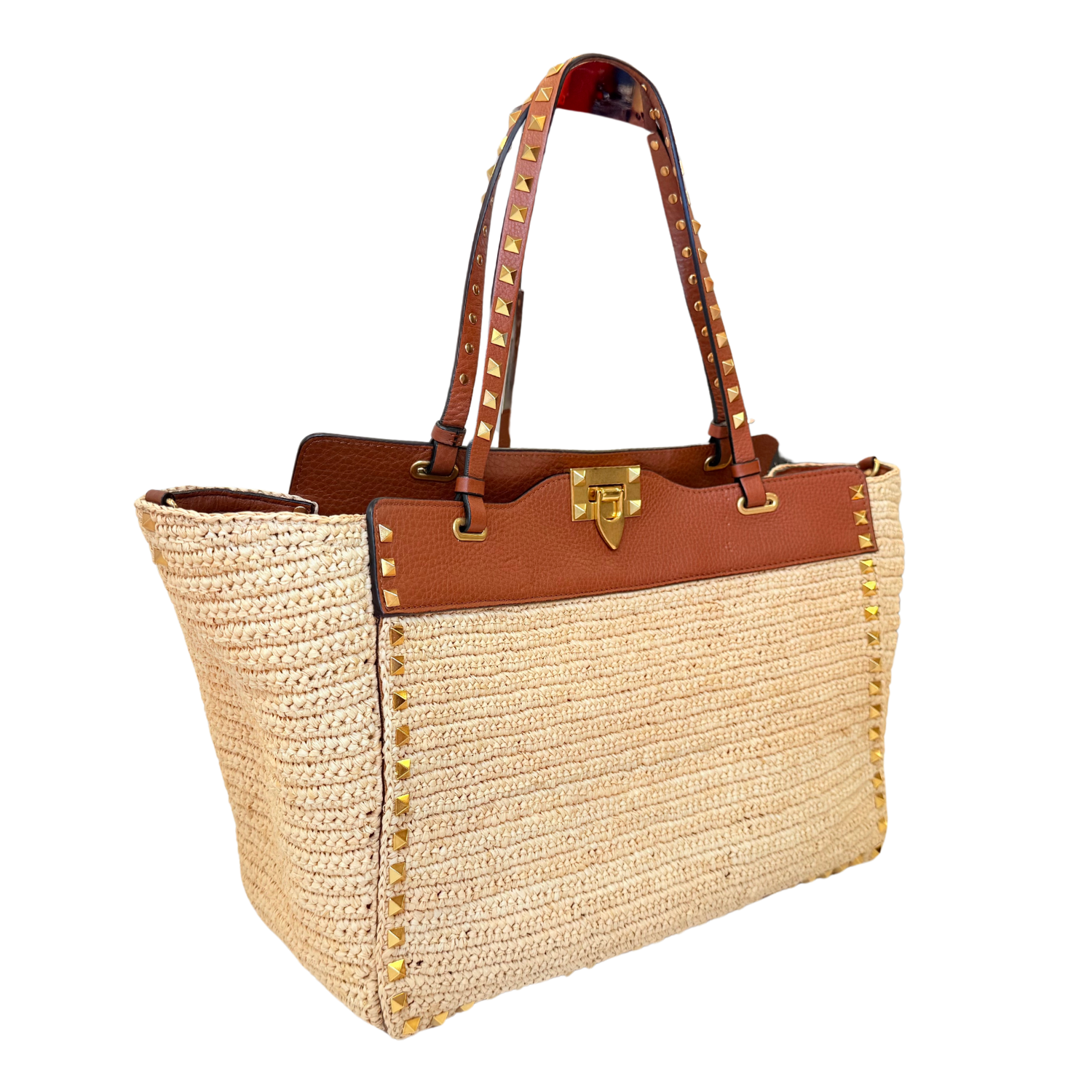 Valentino Rockstud Raffia Tote