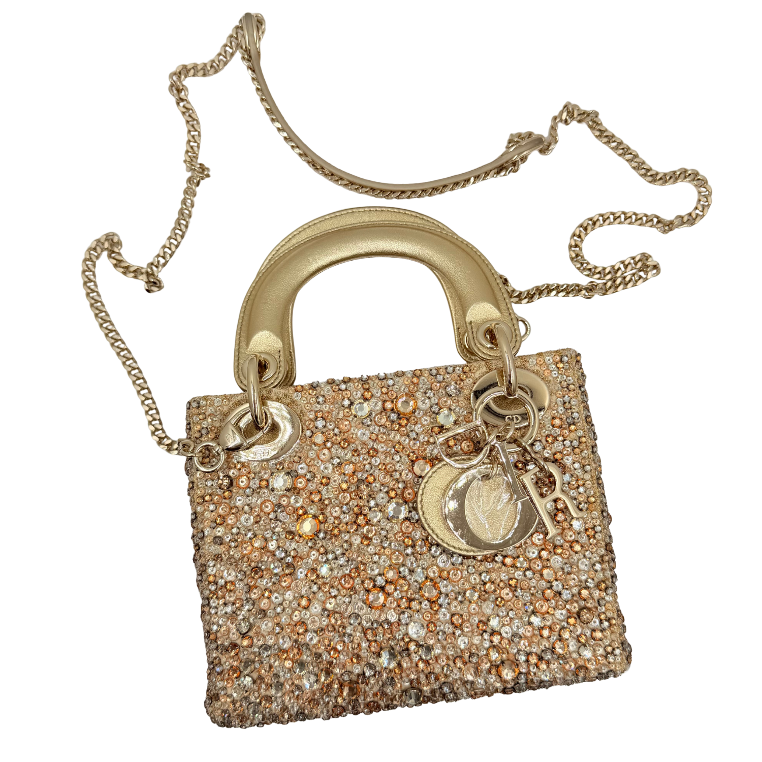 Christian Dior Limited Metallic Calfskin Bead Embroidery Mini Lady Dior Gold