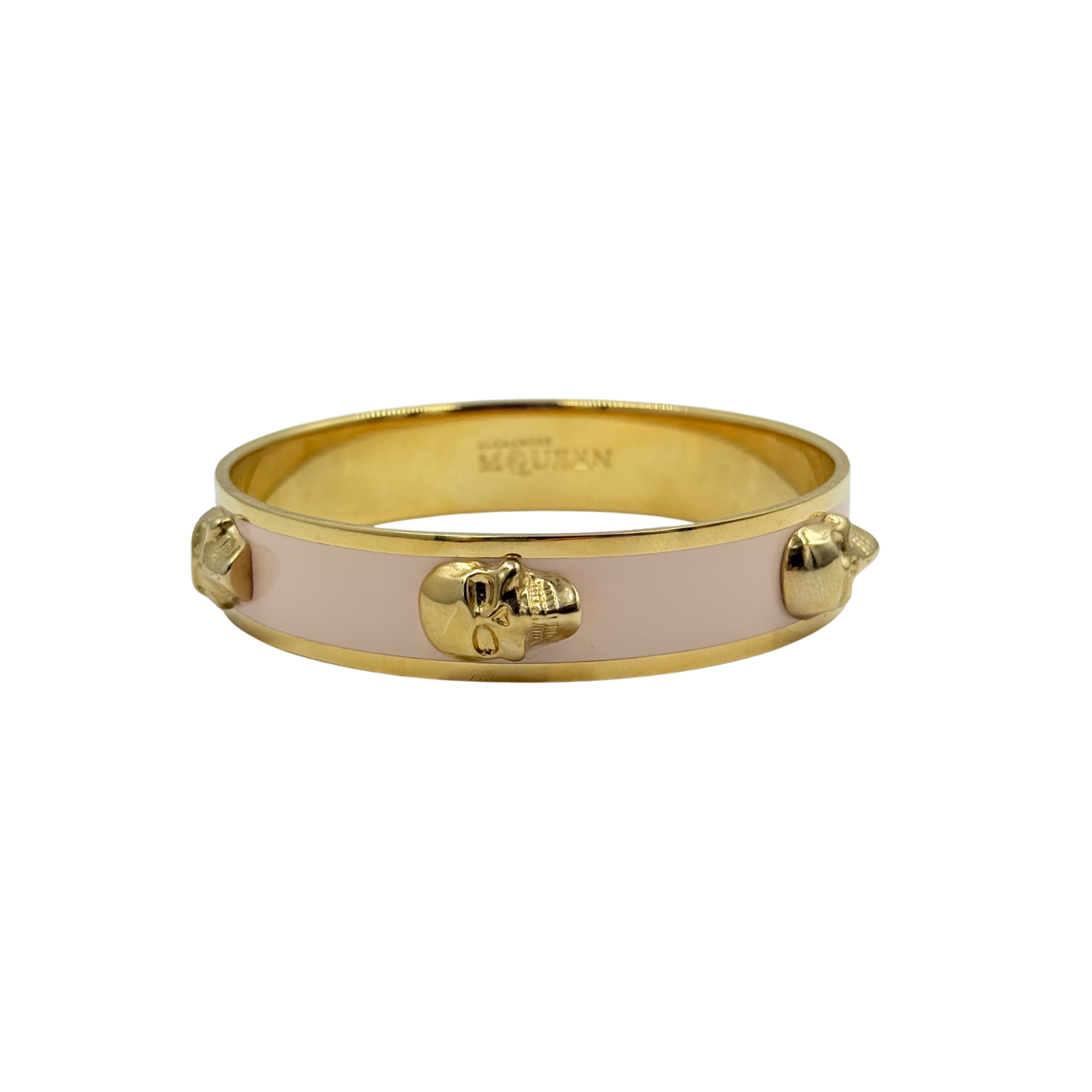Alexander McQueen Enamel 3D Skull Bangle Bracelet Pink Gold