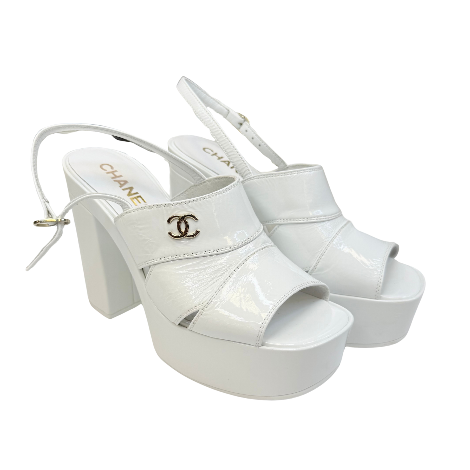 Chanel Interlocking CC Slingback Pumps White