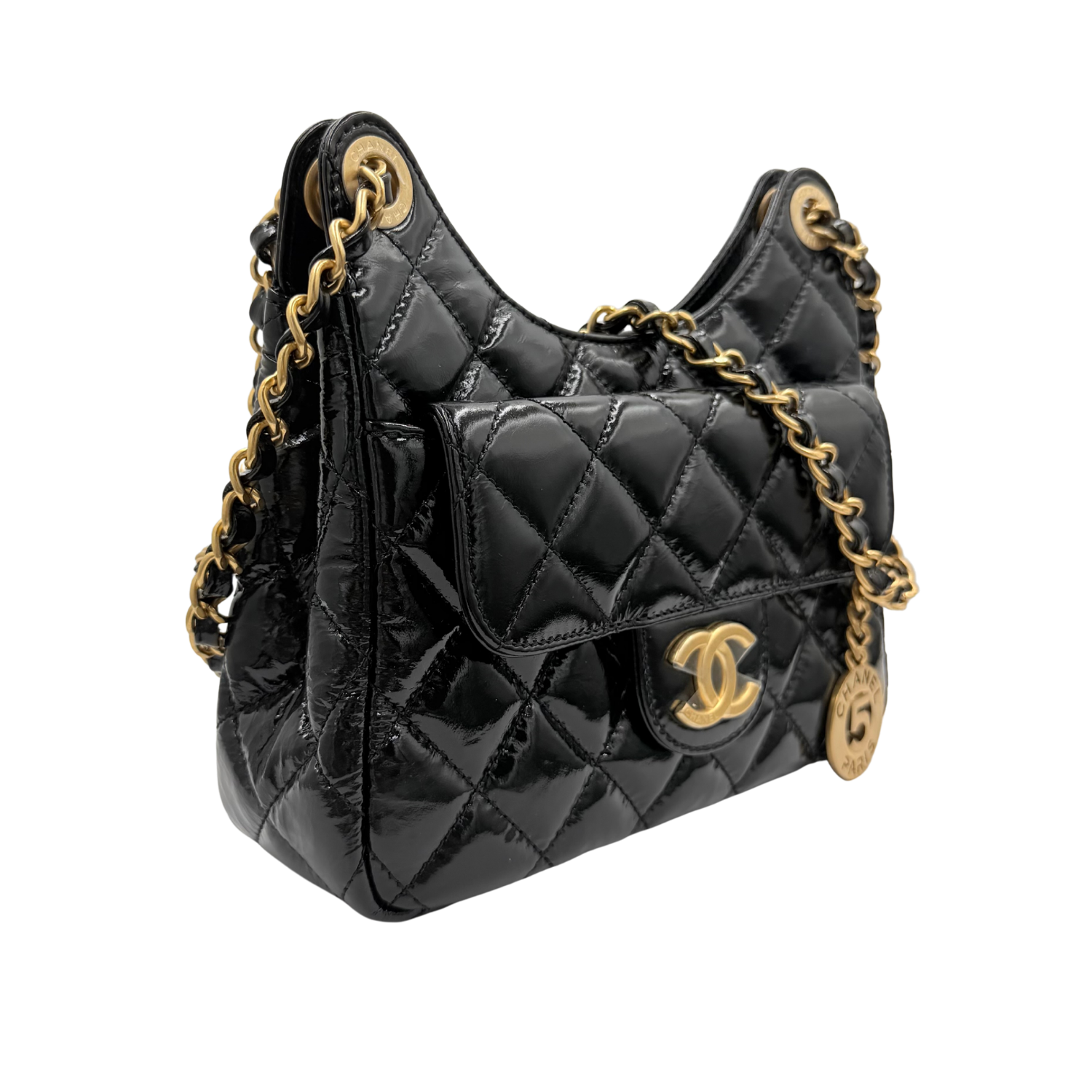 Mini Patent Leather Wave Hobo Bag Black