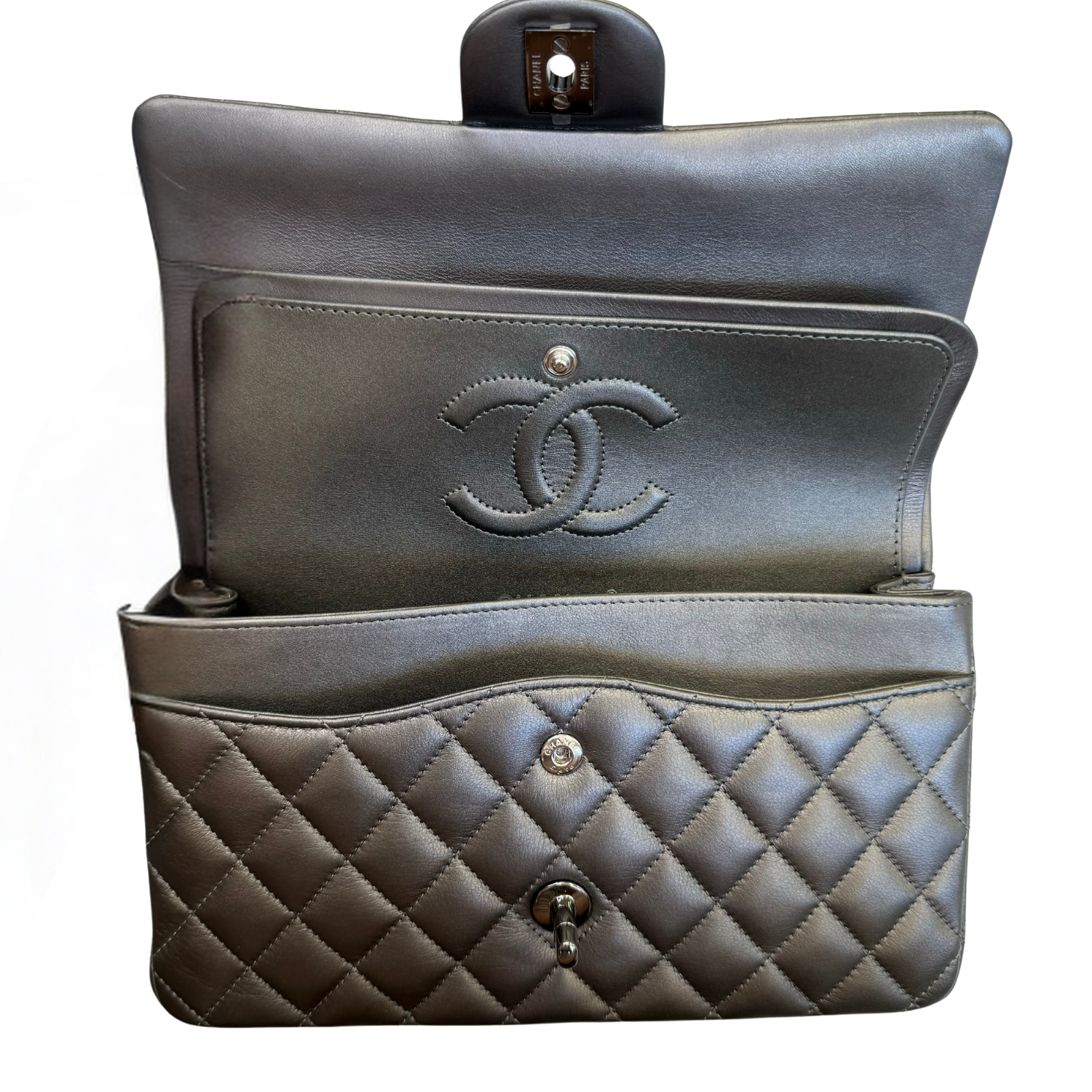 Chanel Medium Double Flap Classic Gunmetal