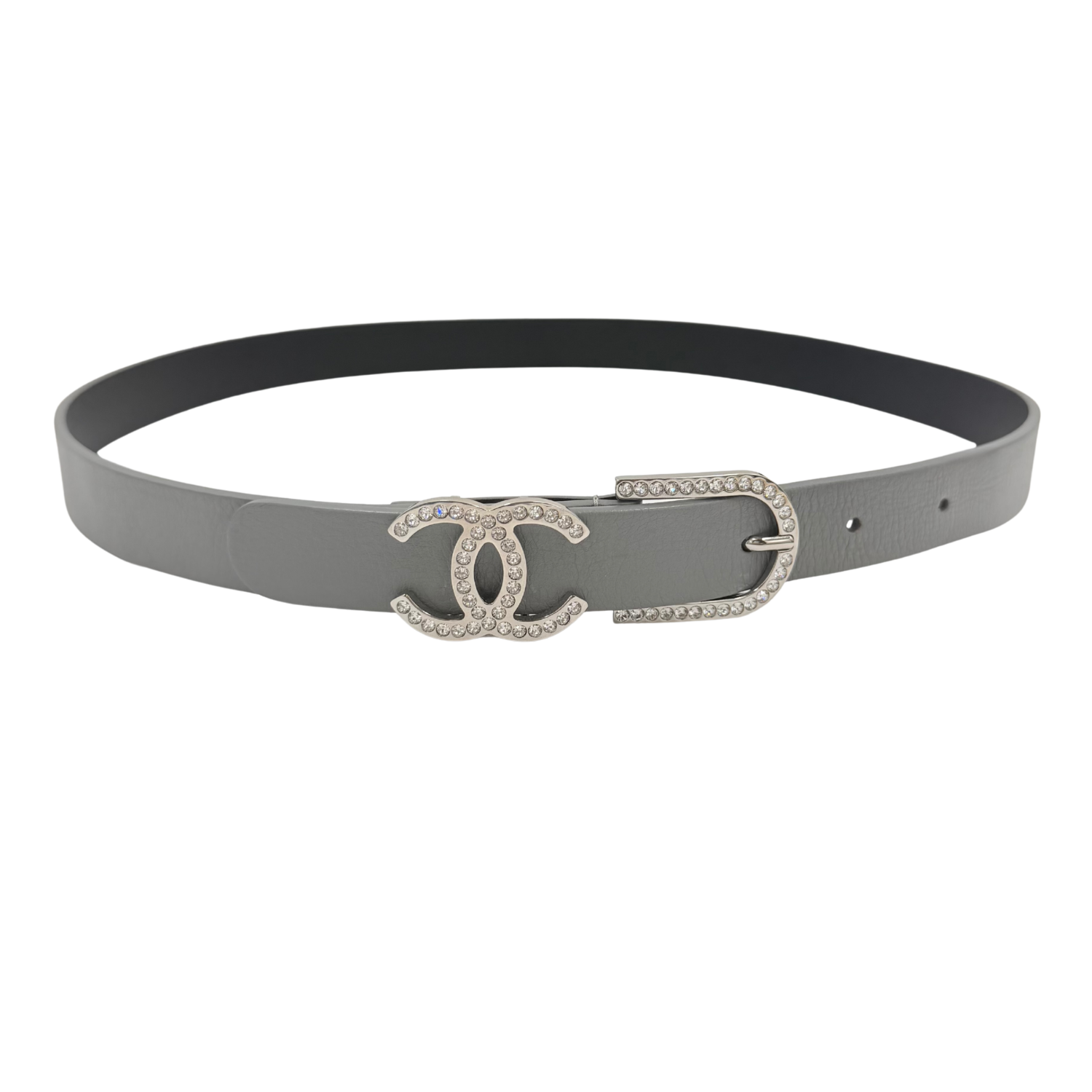 Chanel Calfskin Crystal CC Belt 70 Light Gray