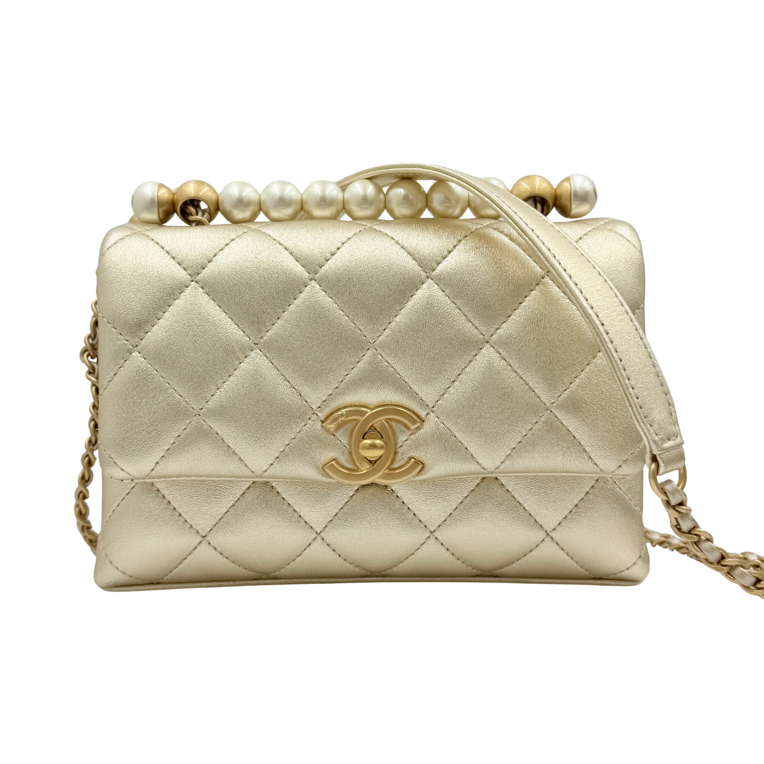 Chanel Mini Pearl Flap Bag Gold