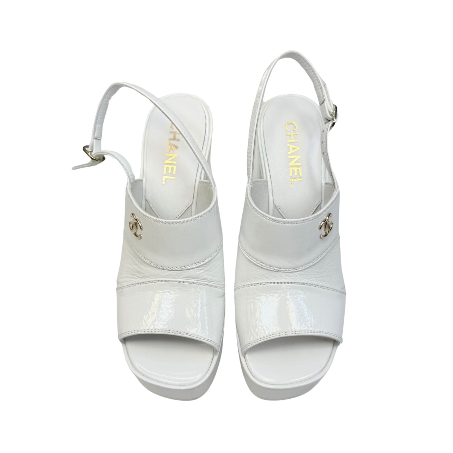 Chanel Interlocking CC Slingback Pumps White