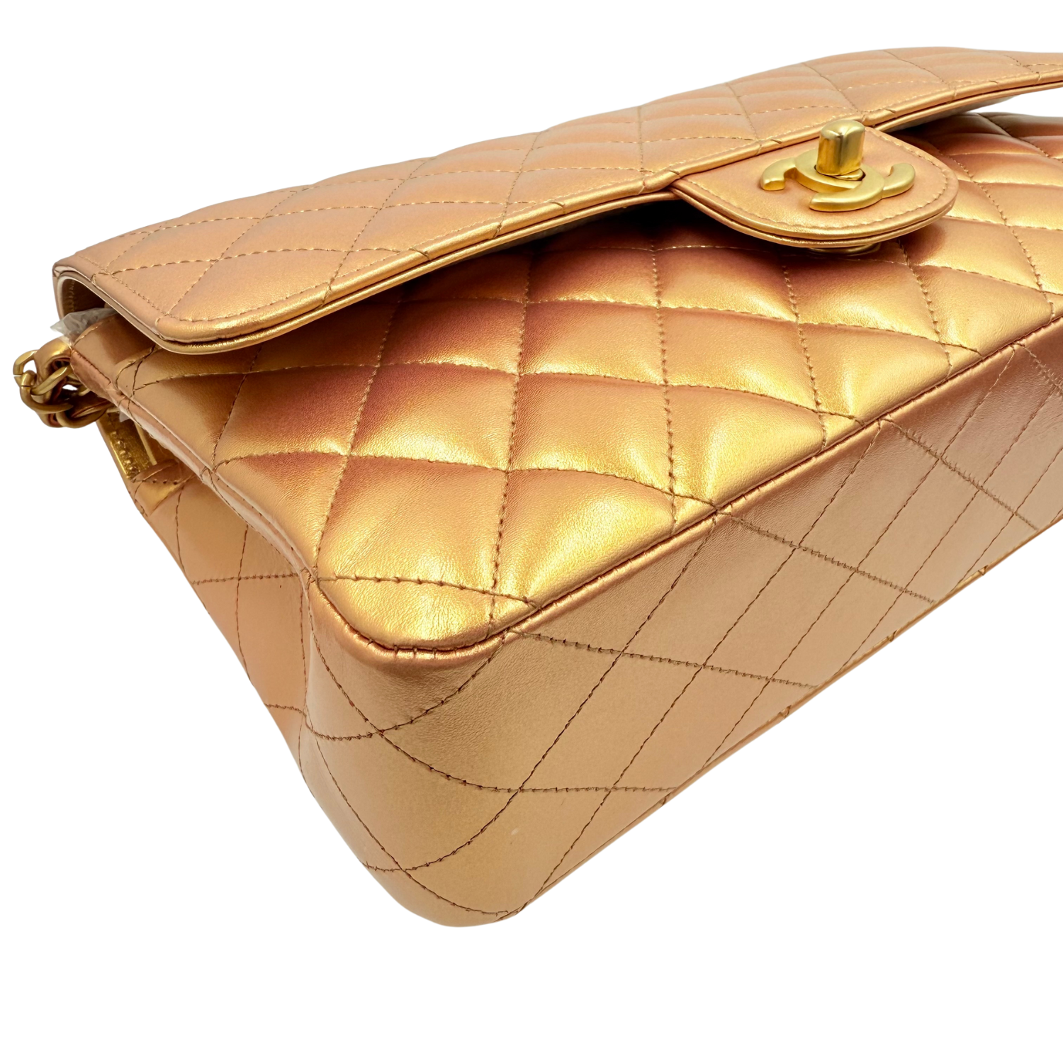 Chanel Classic Medium Metallic Double Flap Bag Iridescent Gold