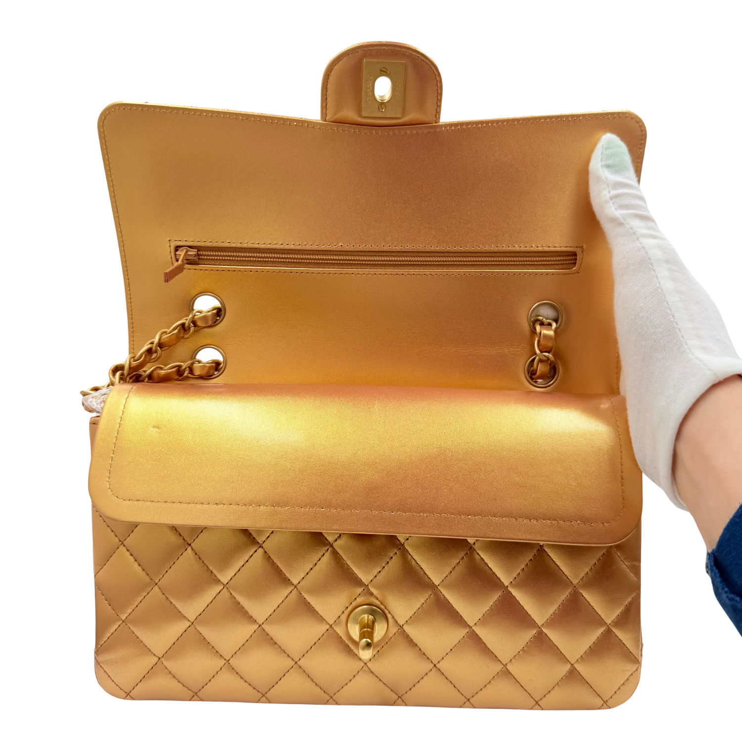 Chanel Classic Medium Metallic Double Flap Bag Iridescent Gold