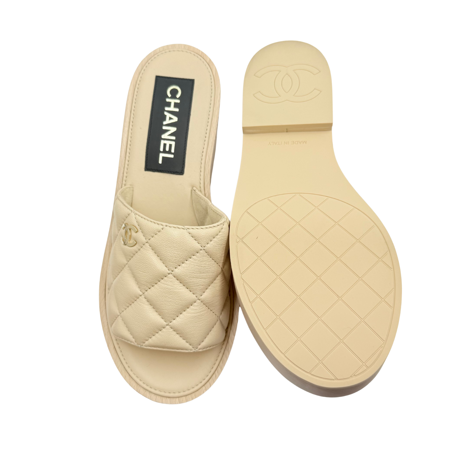 Chanel CC Platform Espadrilles Beige