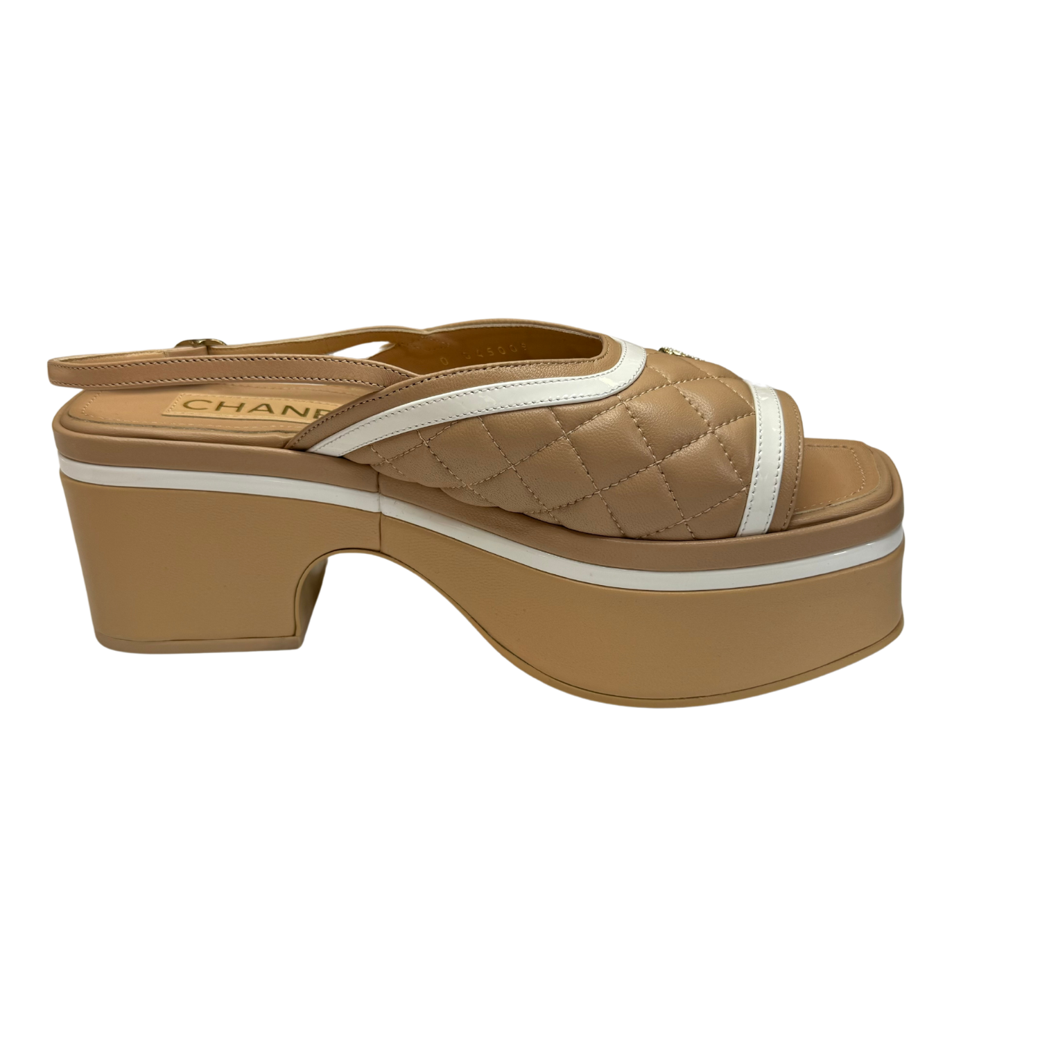 Chanel 2023 Interlocking CC Logo Slingback Sandals Beige