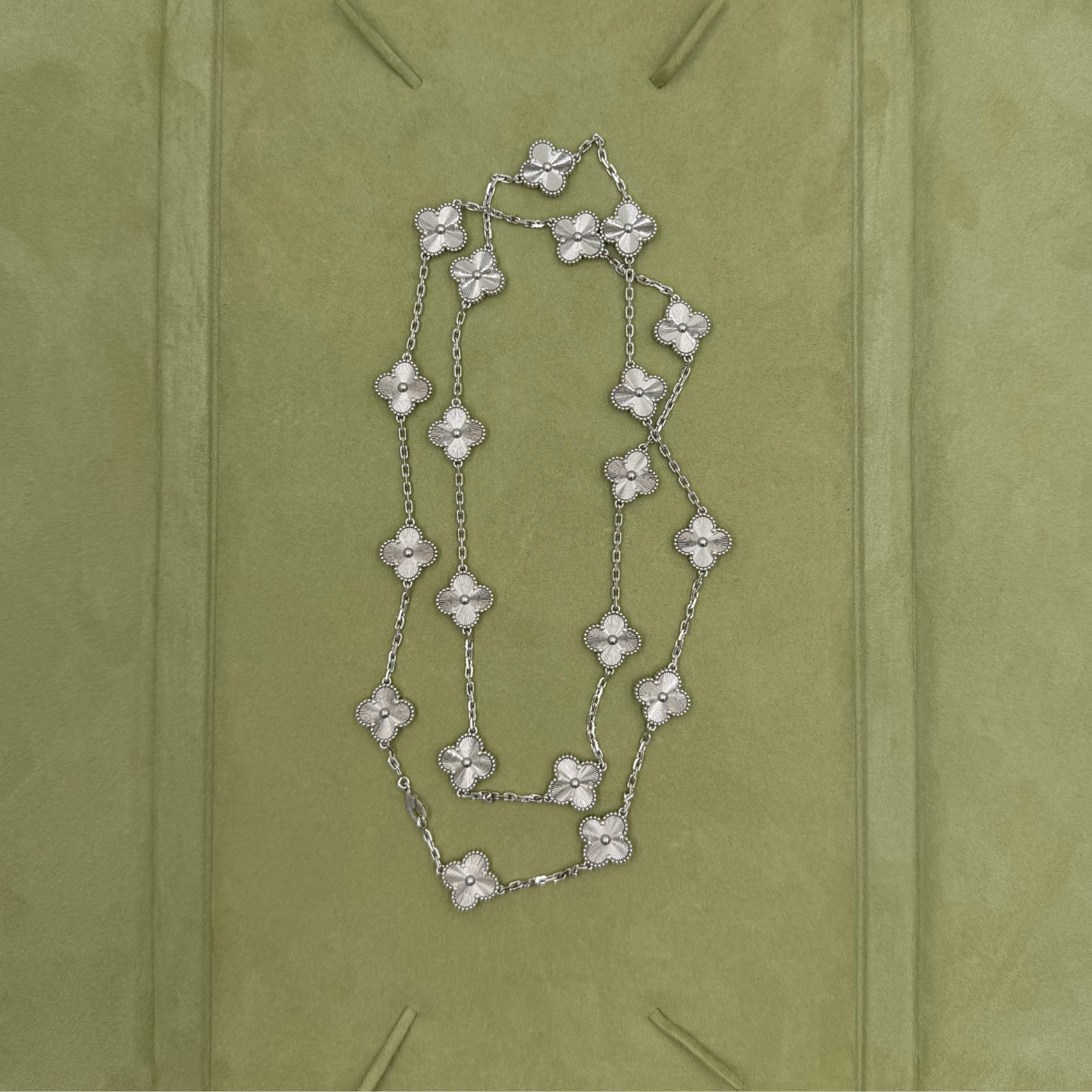 Van Cleef & Arpels 18K White Gold 20 Motifs Guilloche Vintage Alhambra Necklace