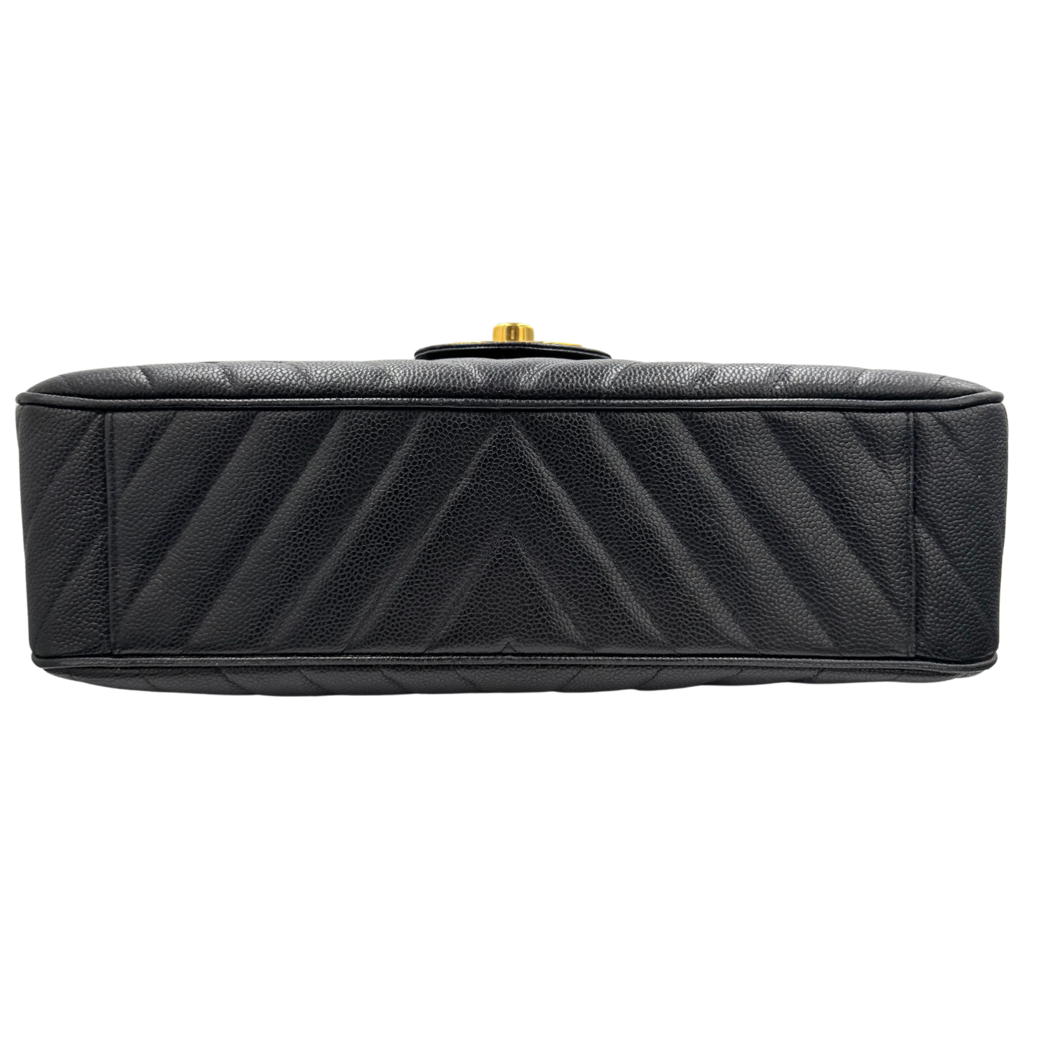 Chanel Vintage Caviar Chevron Leather XL Jumbo Flap Black
