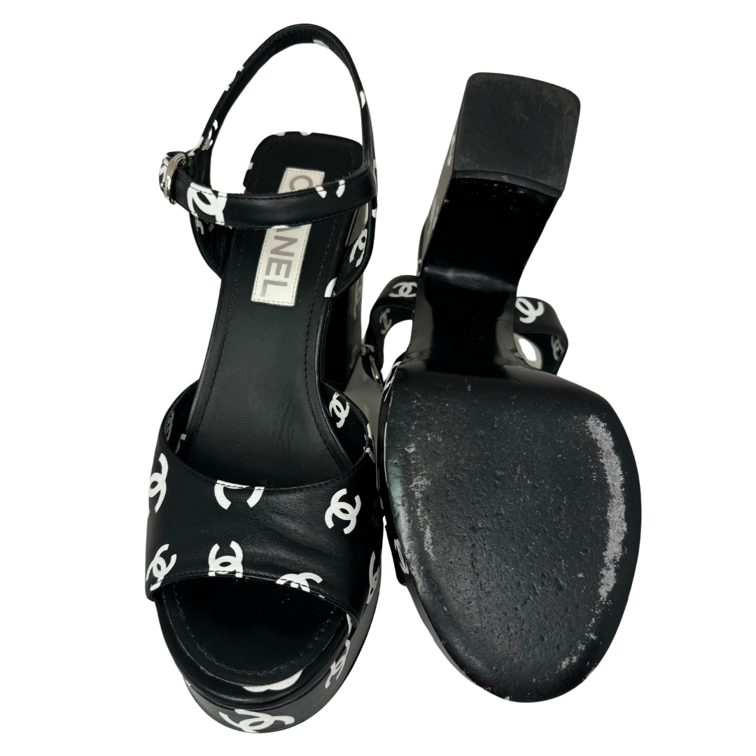 Chanel Printed Lambskin Platforms Black