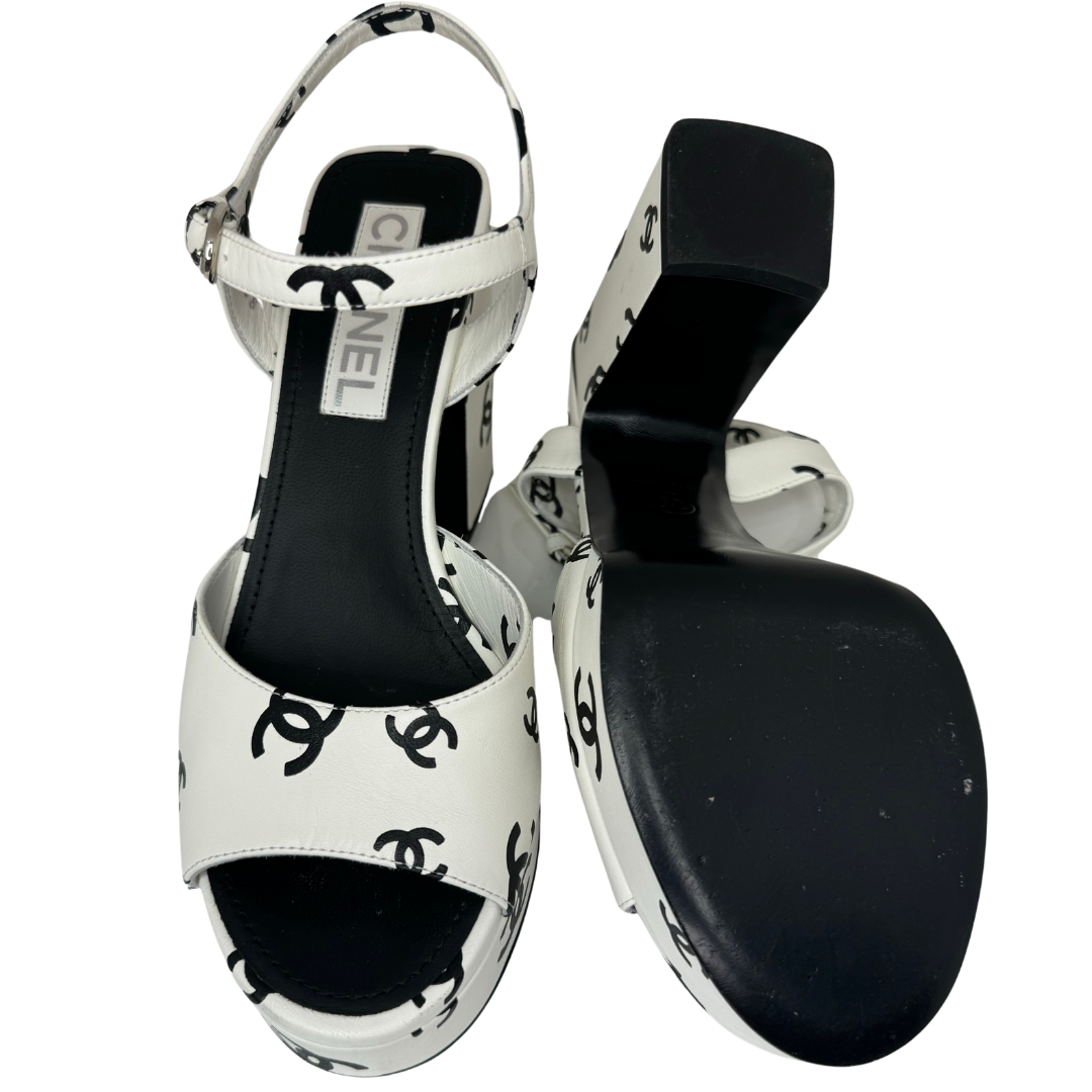 Chanel Printed Lambskin Platforms White