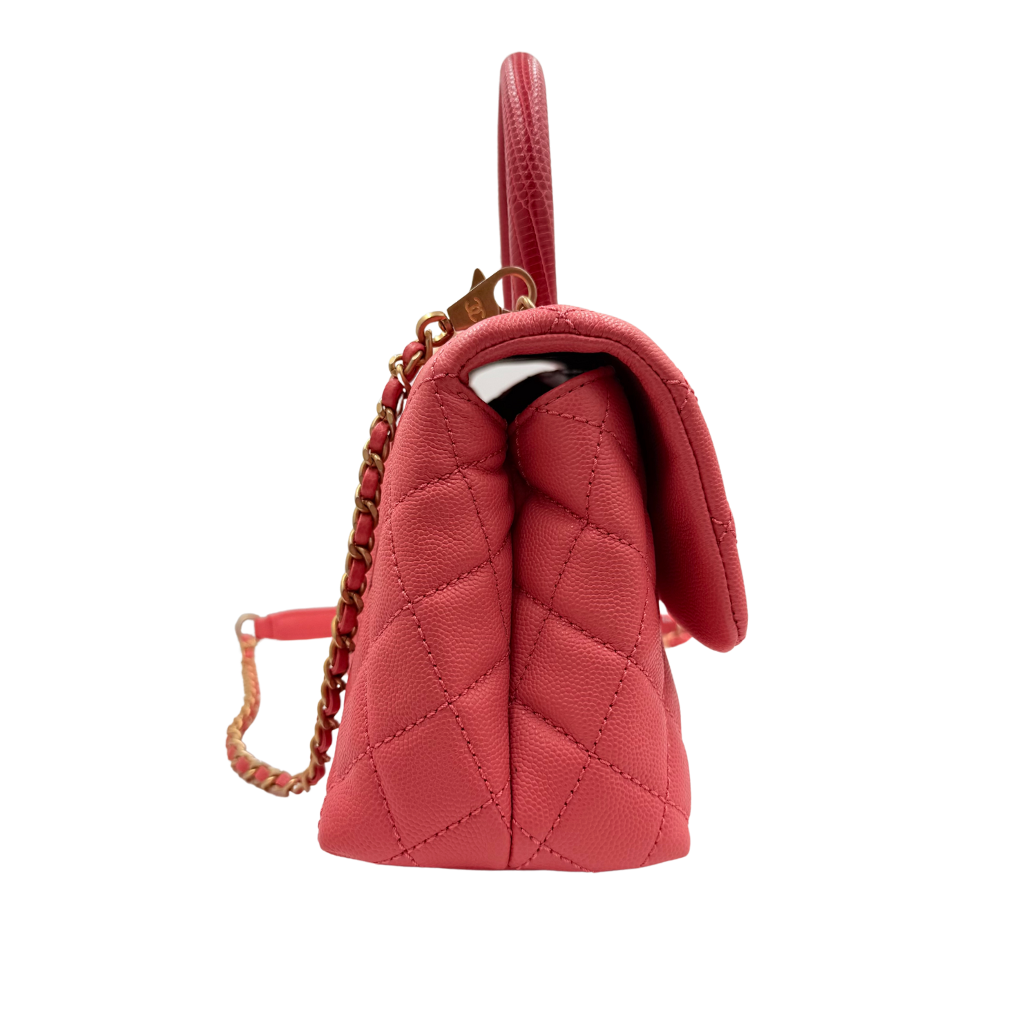 Chanel Lizard Trimmed Coco Mini Top Handle Bag Pink
