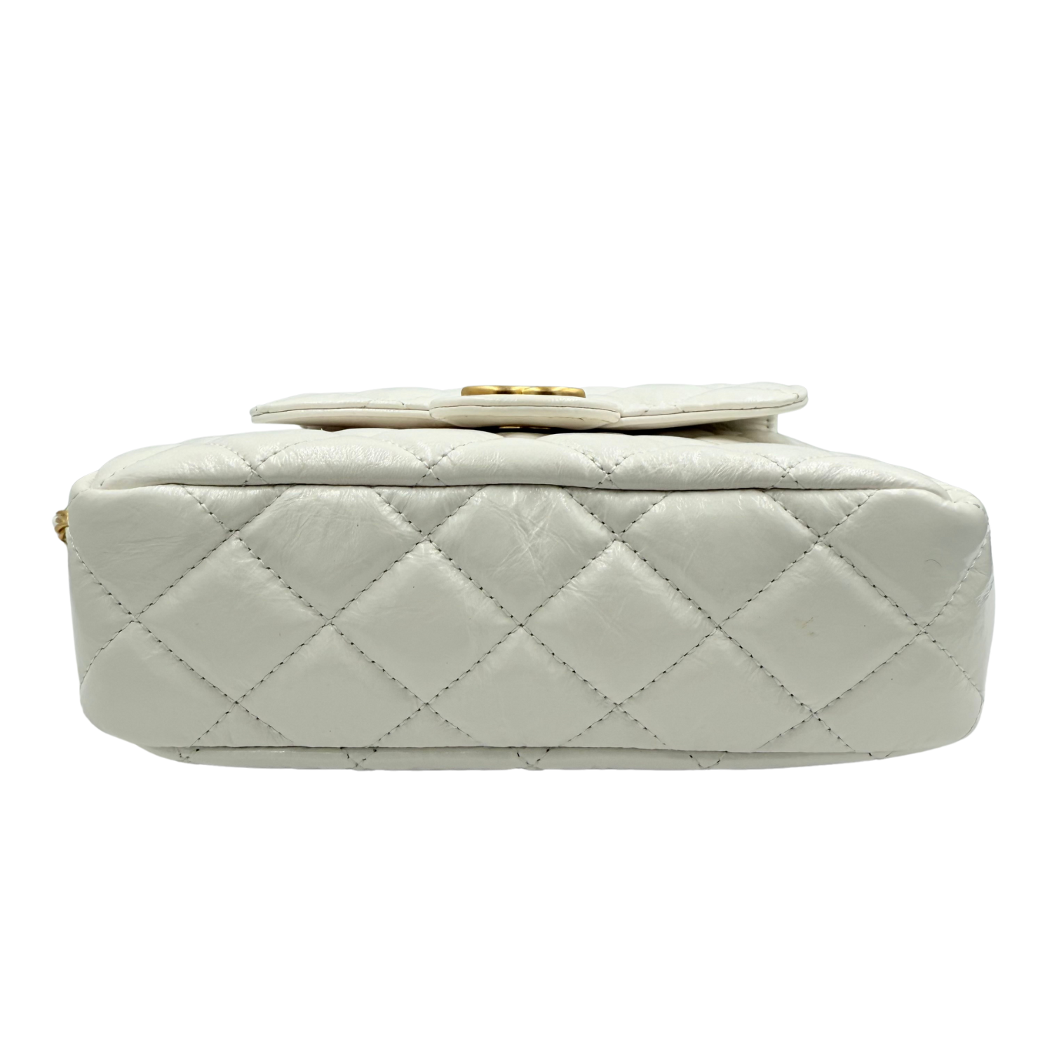Chanel CC Small Shiny Crumpled Quilted Calfskin Wavy Hobo Bag White