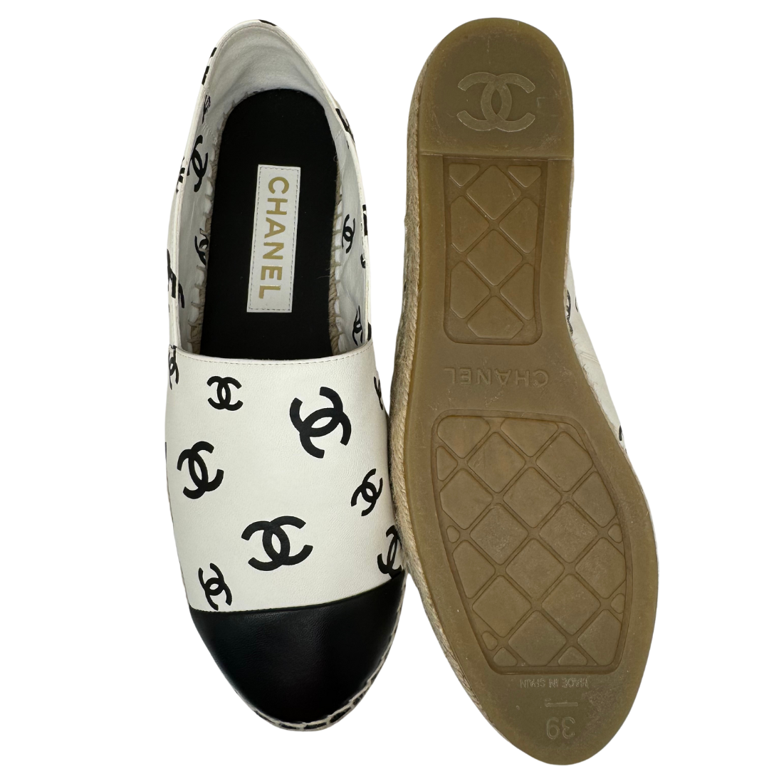 Chanel Black and White Leather Espadrilles