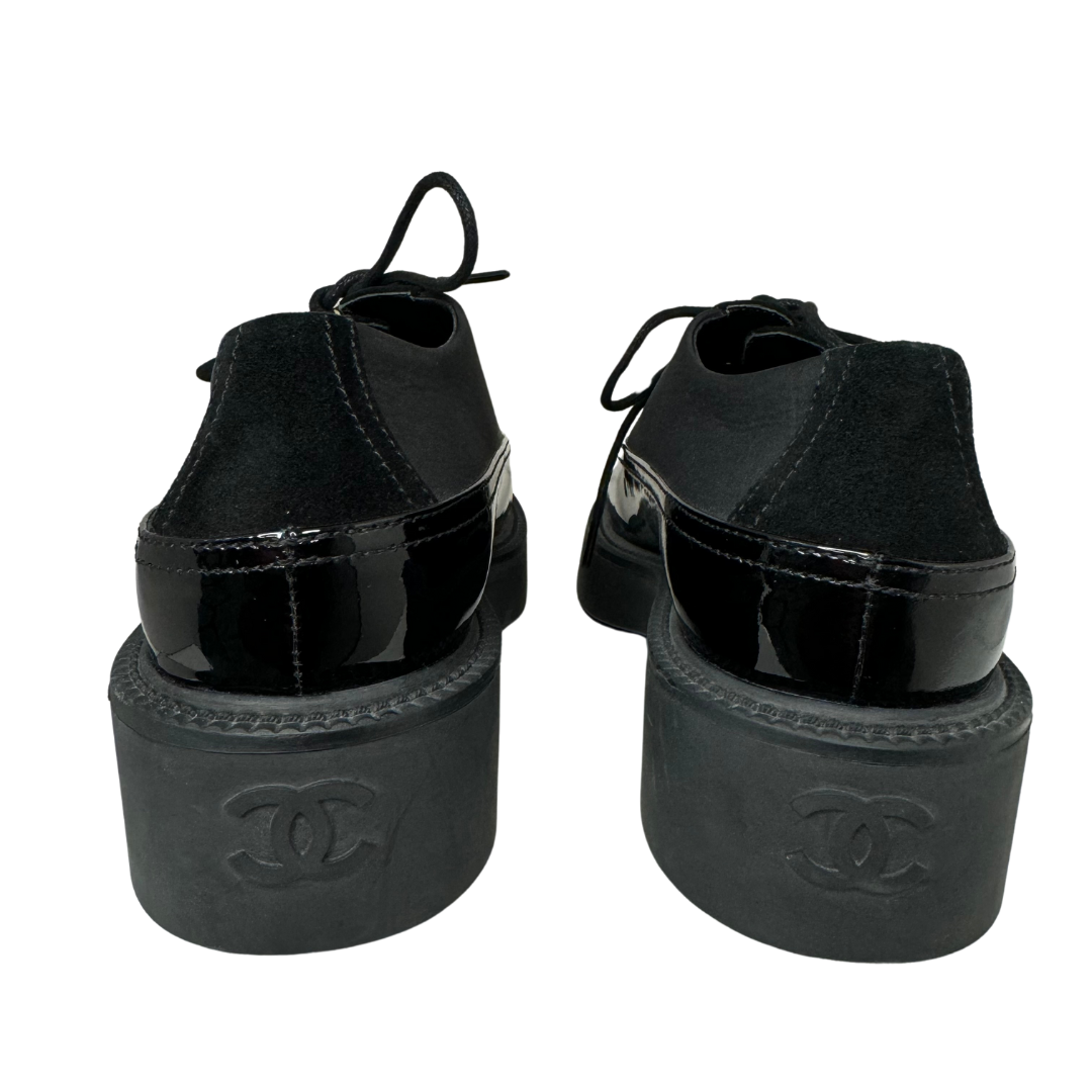 Chanel Lace Up Oxford Loafers Black