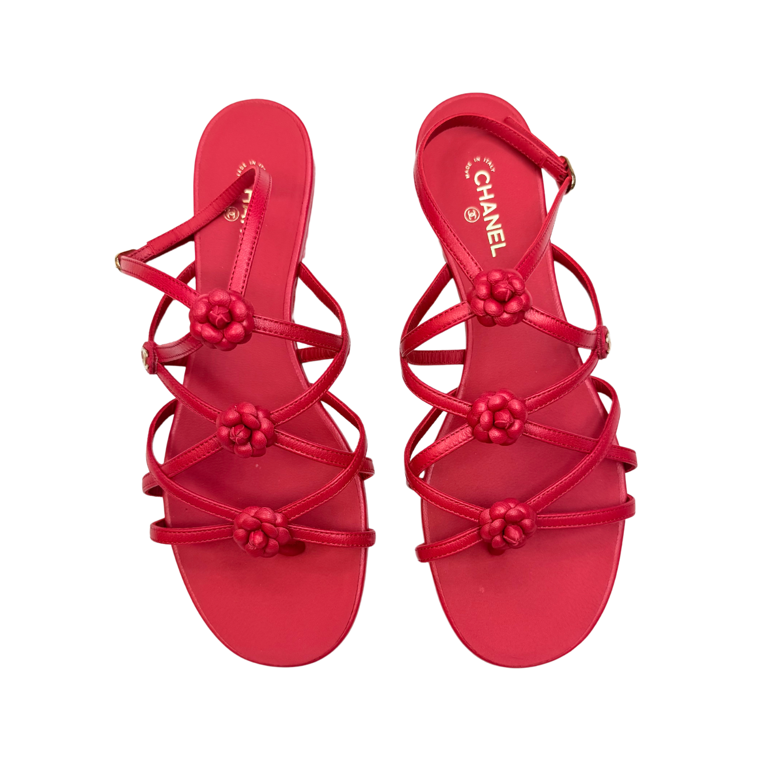 Chanel Interlocking CC Camellia Flats Red
