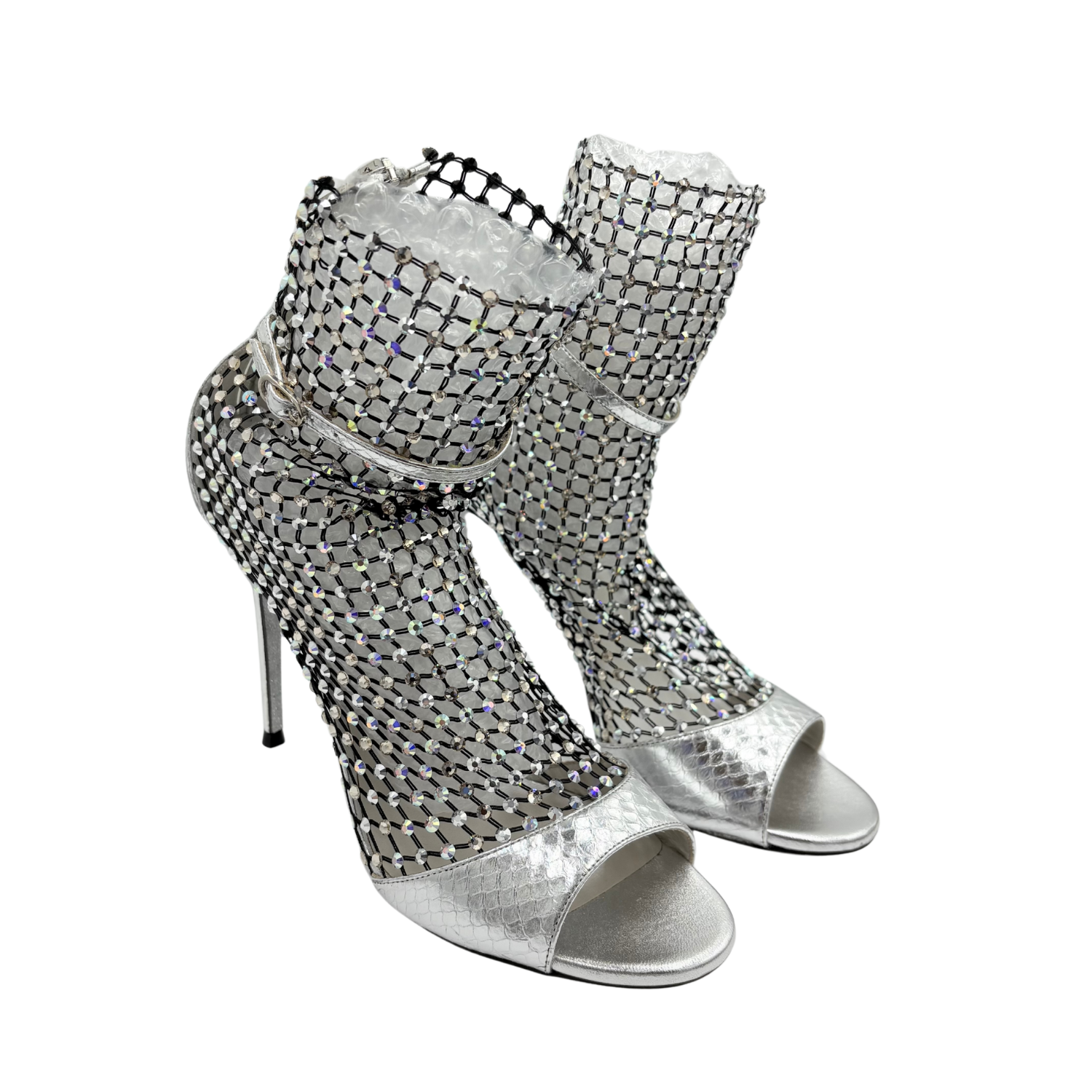 Rene Caovilla Galaxia Silver Heeled Sandals 105