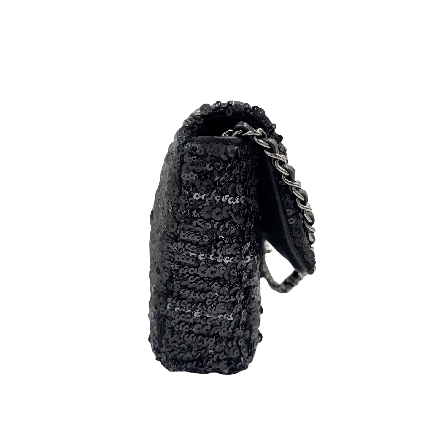 Chanel East West Flap Bag Black Sequin