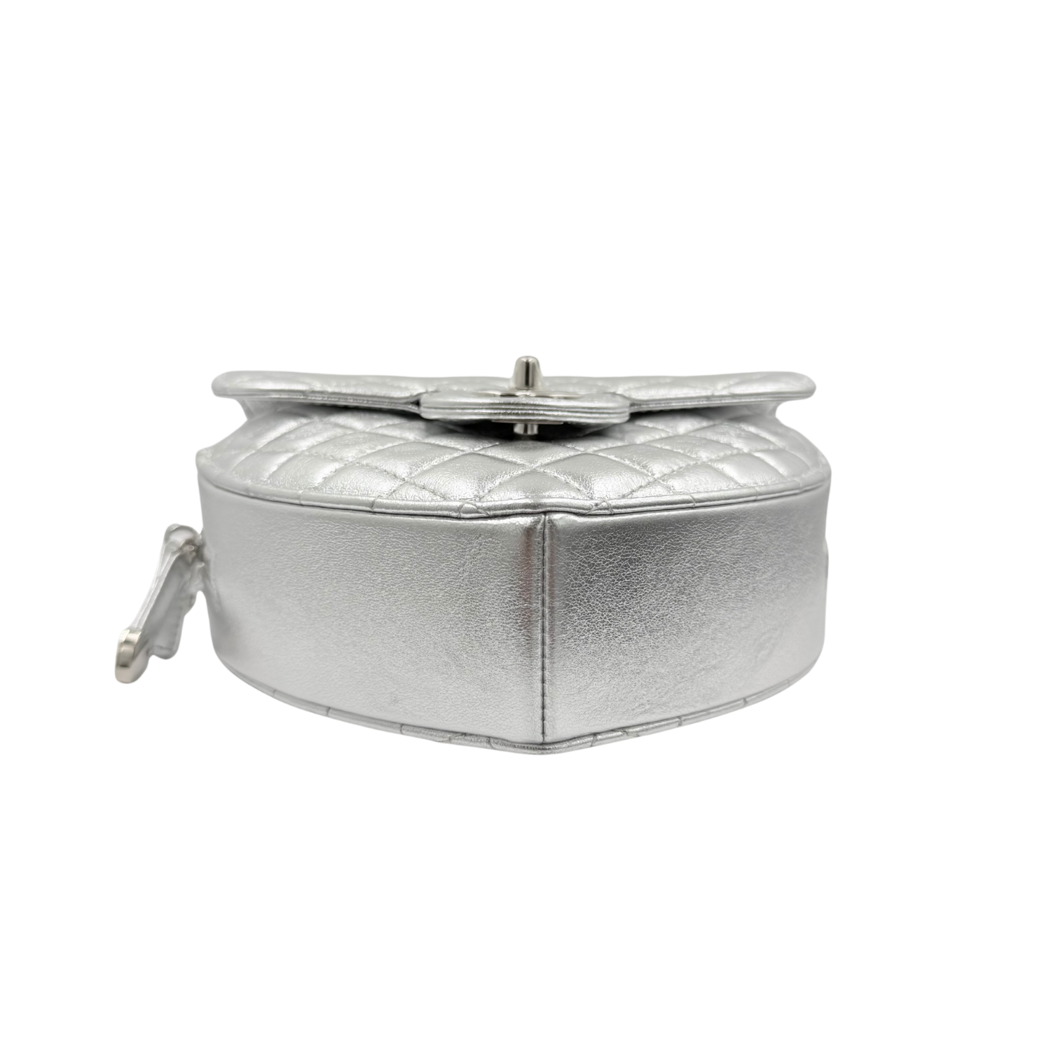 Chanel Large Lambskin Quilted CC In Love Heart Bag Silver