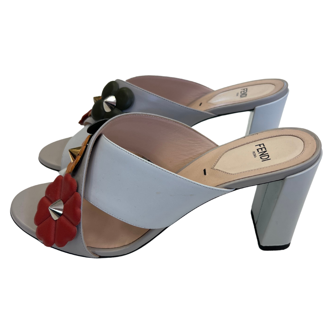 Fendi Leather FlowerLand Block Heel Sandals