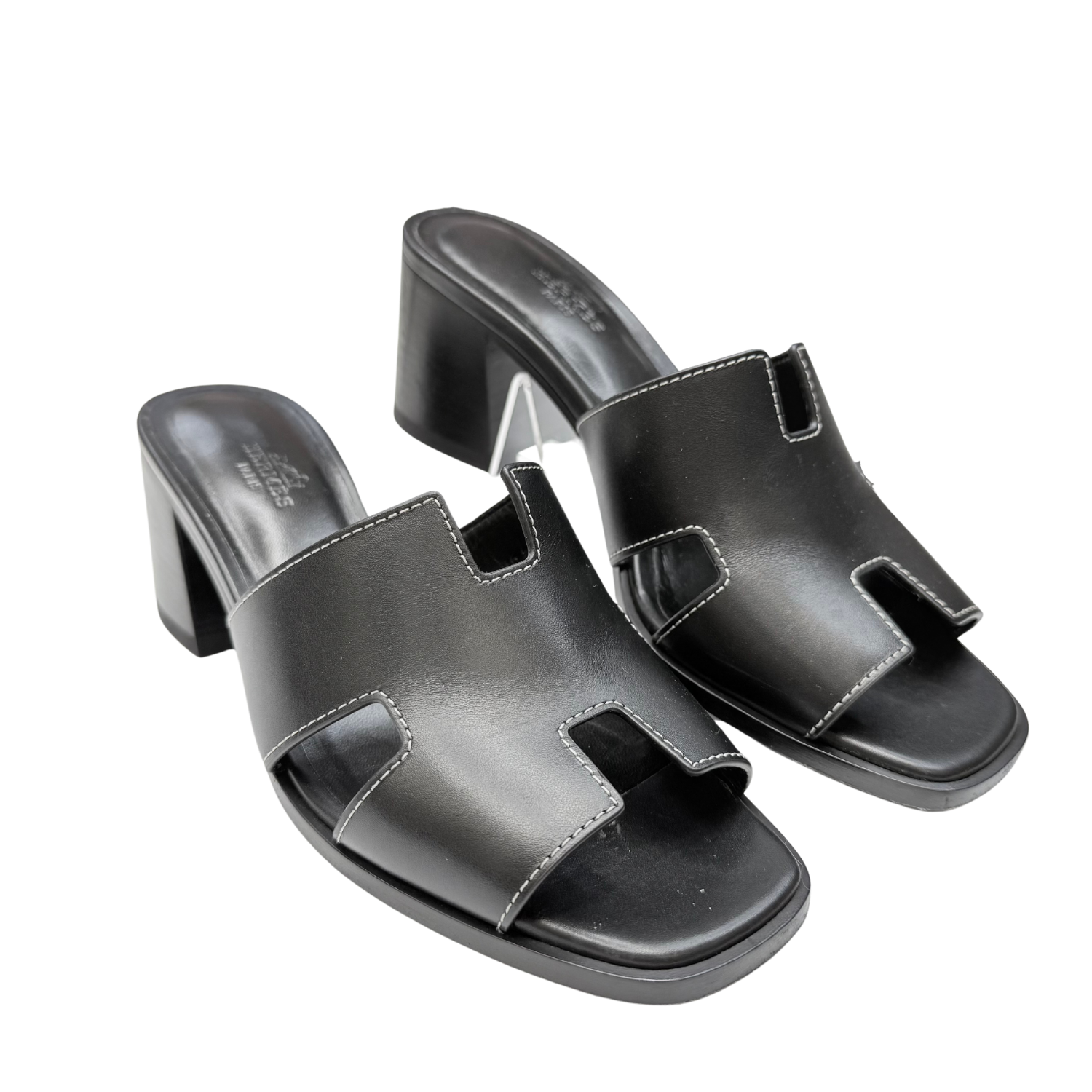 Hermès Helia 60 Leather Heeled Sandal Black