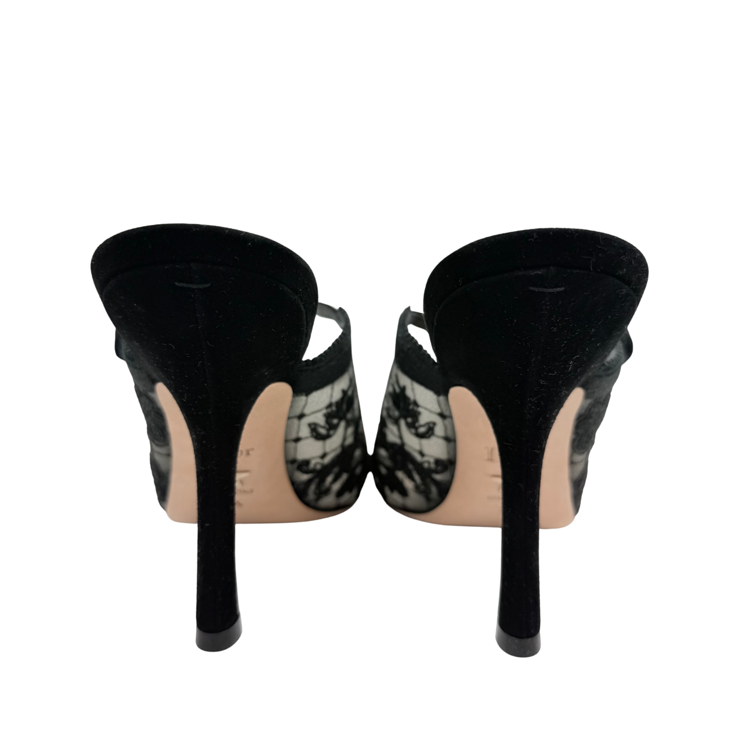 Christian Dior Lace Pattern Scalloped Accent Mules Black