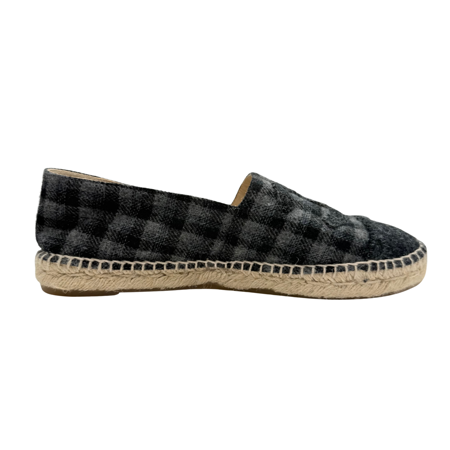 Chanel CC Flannel Tweed Espadrilles Black Grey