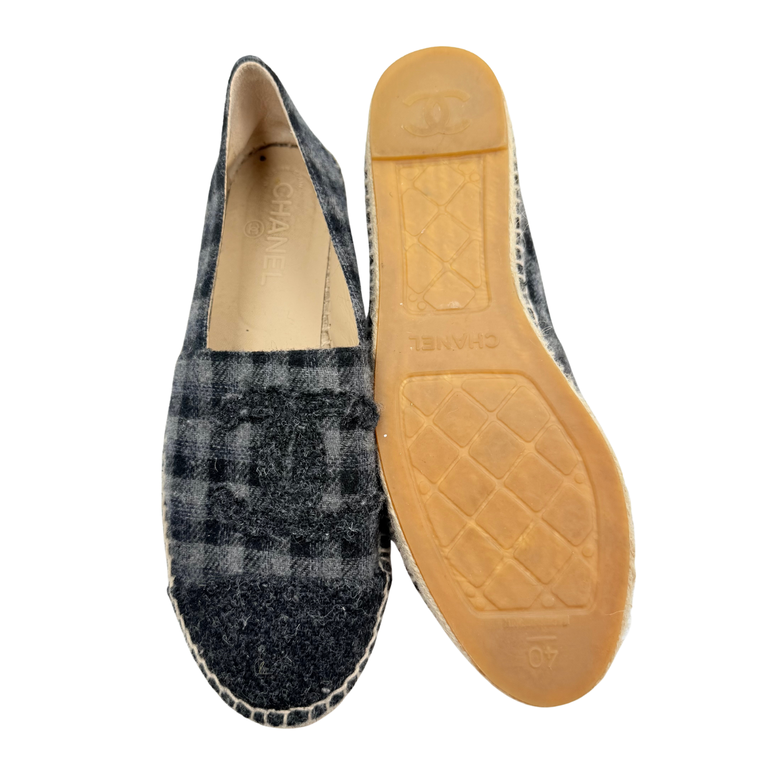 Chanel CC Flannel Tweed Espadrilles Black Grey