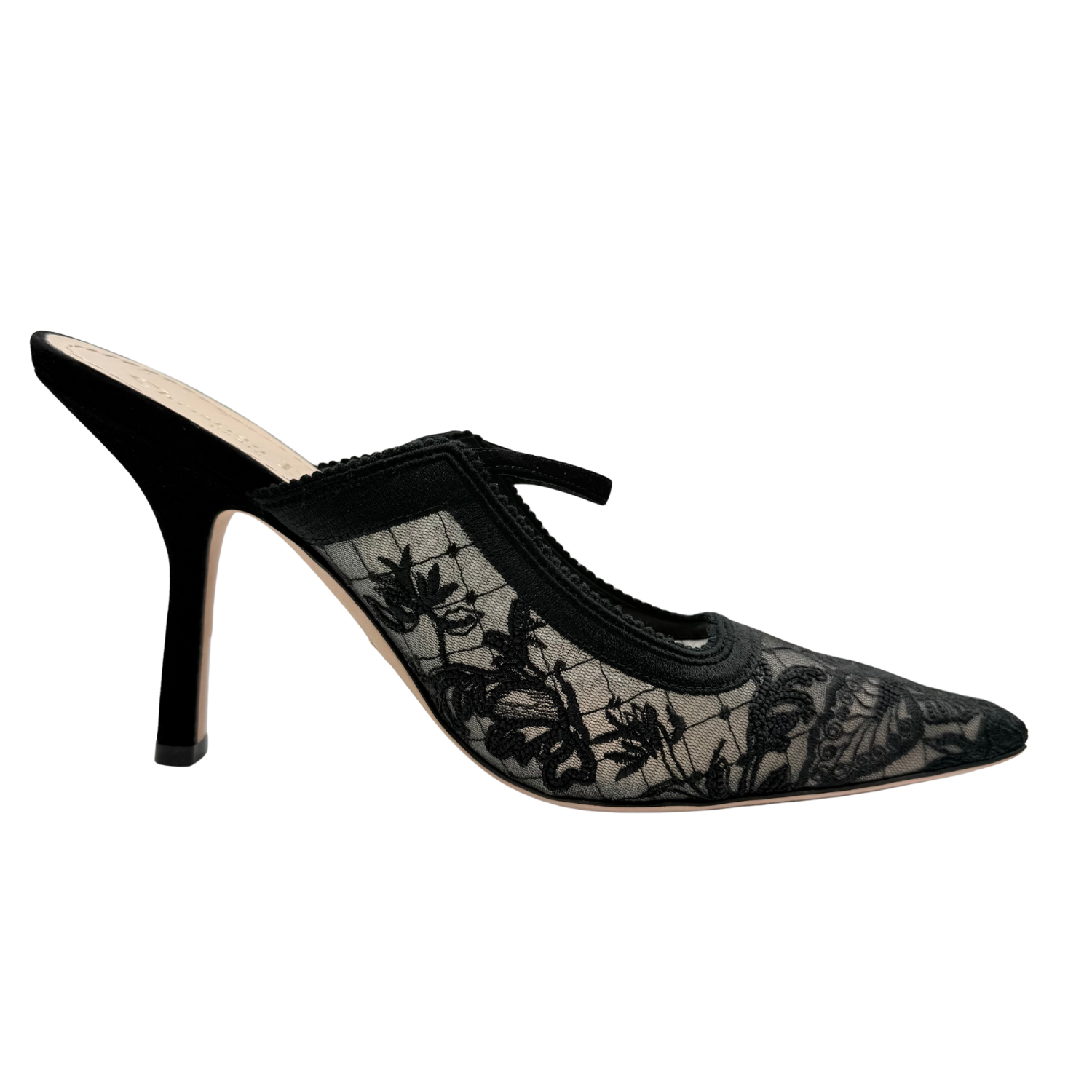 Christian Dior Lace Pattern Scalloped Accent Mules Black