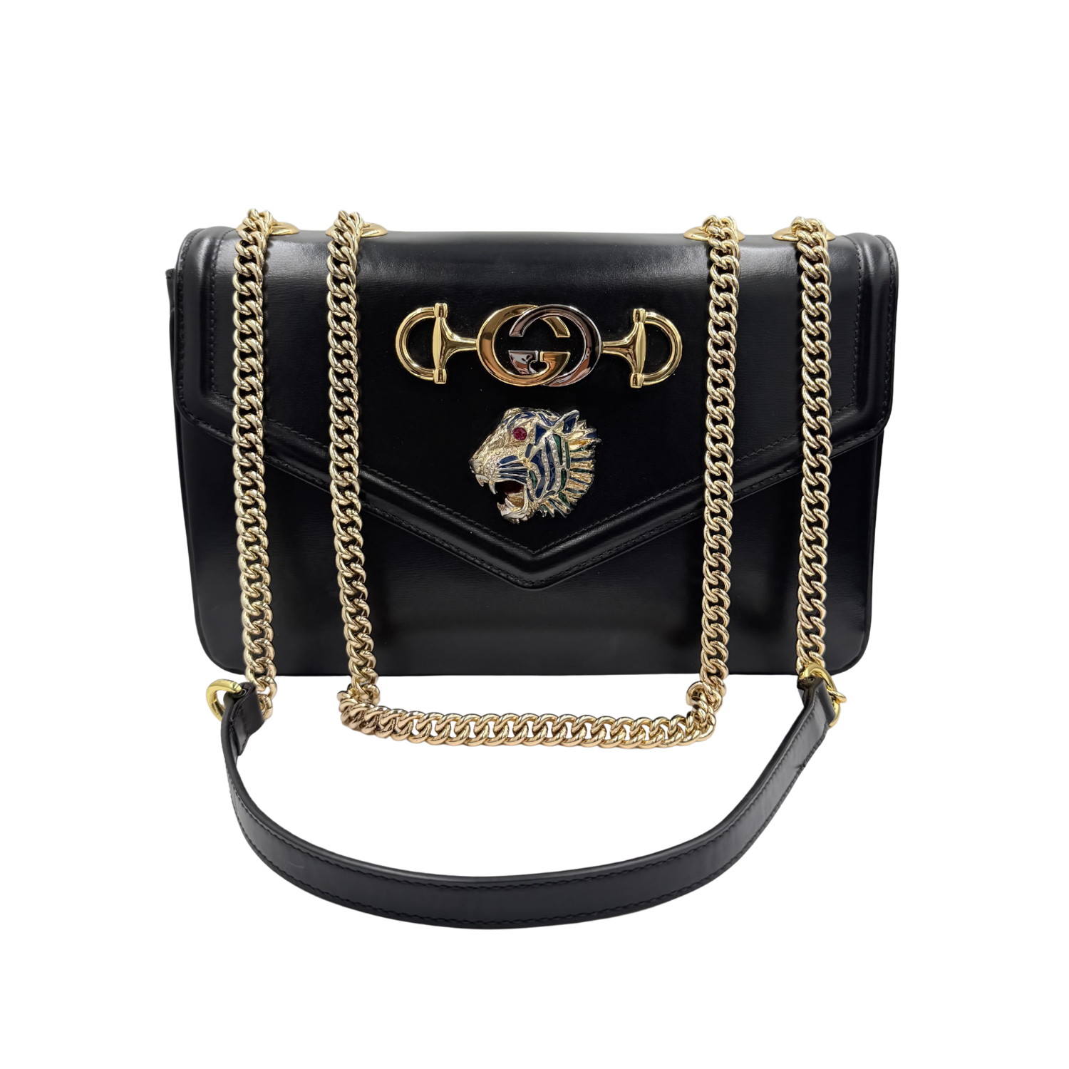 Gucci Medium Rajah Lion Head Shoulder Bag Black