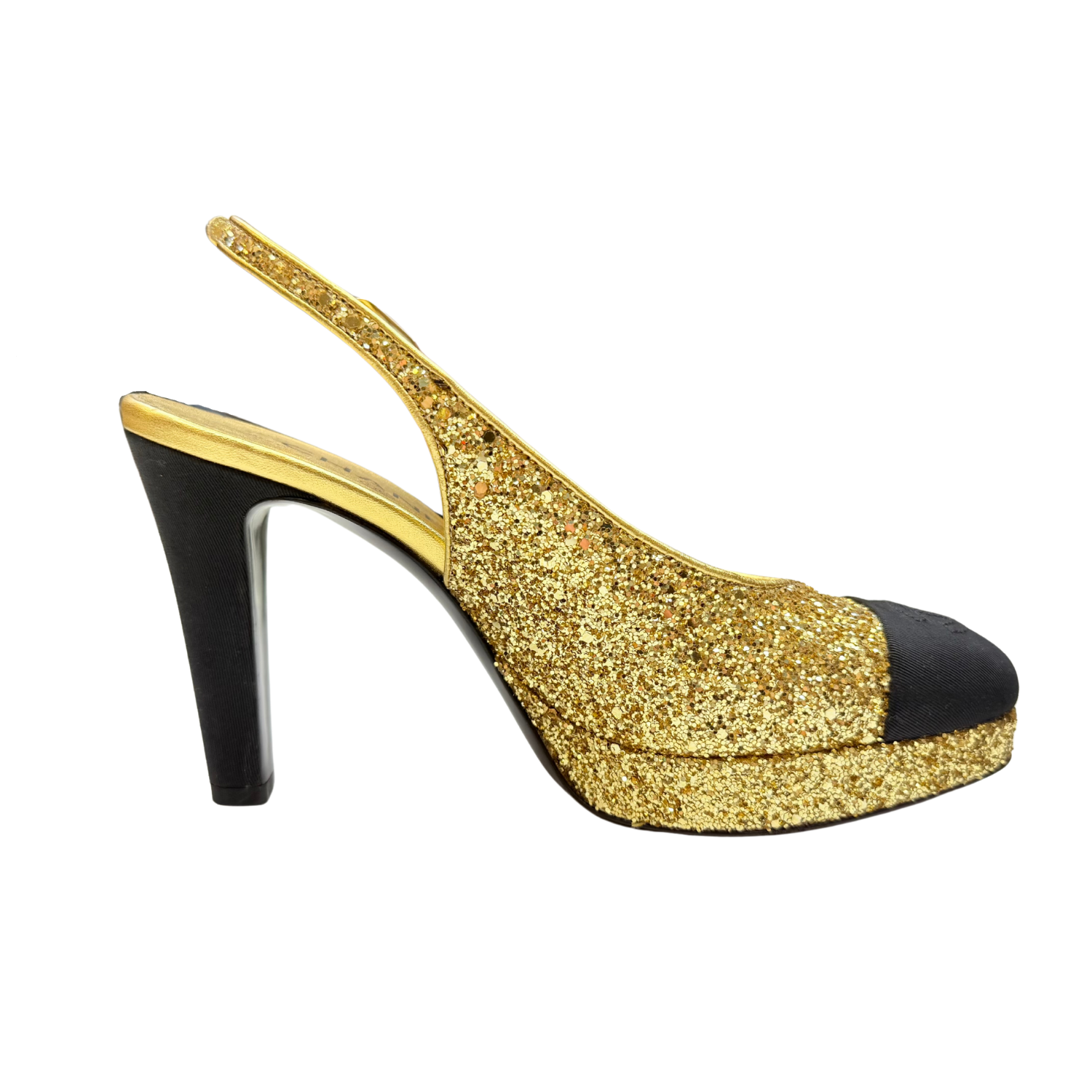 Chanel Interlocking CC Slingback Pumps Gold Glitter