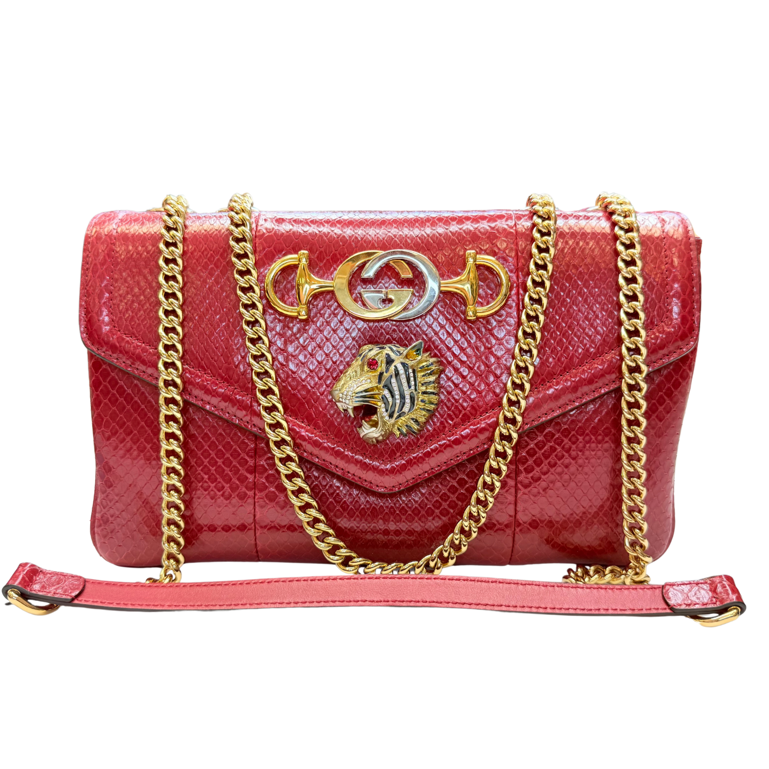 Gucci Python Medium Rajah Shoulder Bag Bordeaux