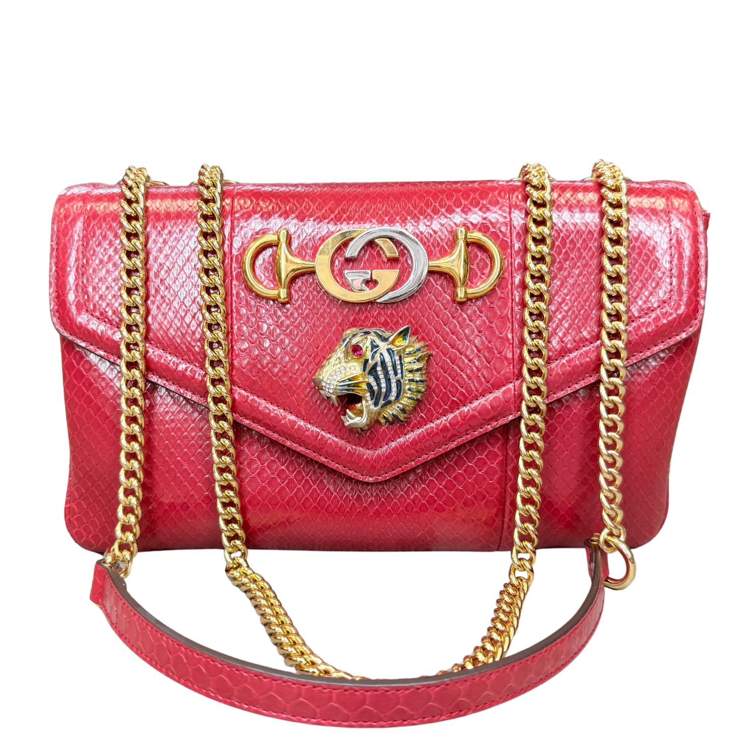 Gucci Python Medium Rajah Shoulder Bag Bordeaux