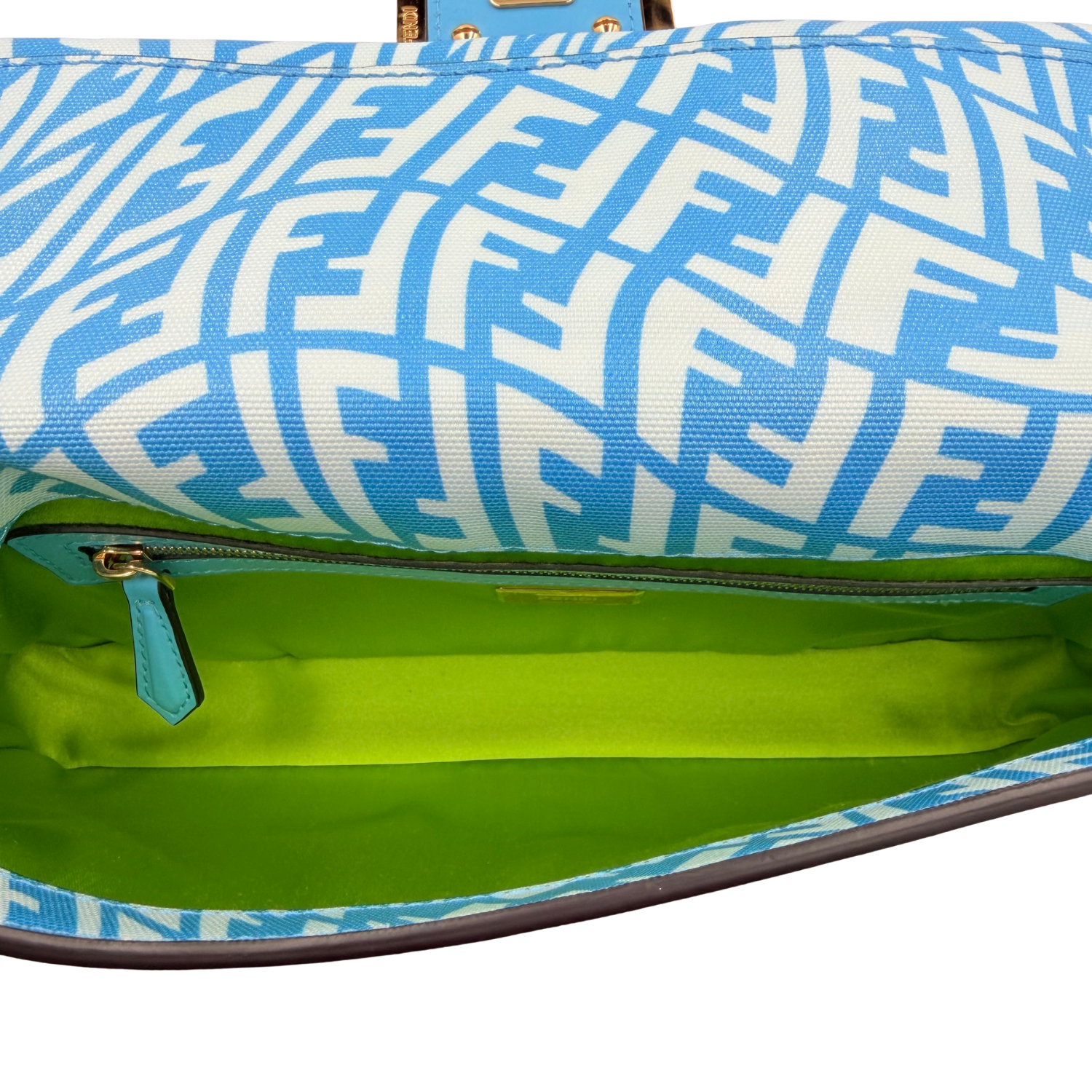 Fendi X SARAH COLEMAN Glazed Canvas Vitello King FF Vertigo Baguette 1997 Cyber Blue White