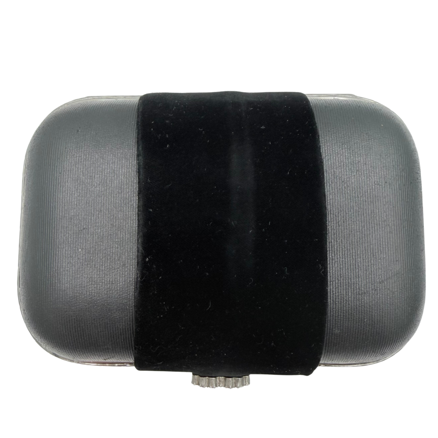 Chanel Lambskin and Velvet Strass Minaudière Embellished Silver Hardware Clutch Black