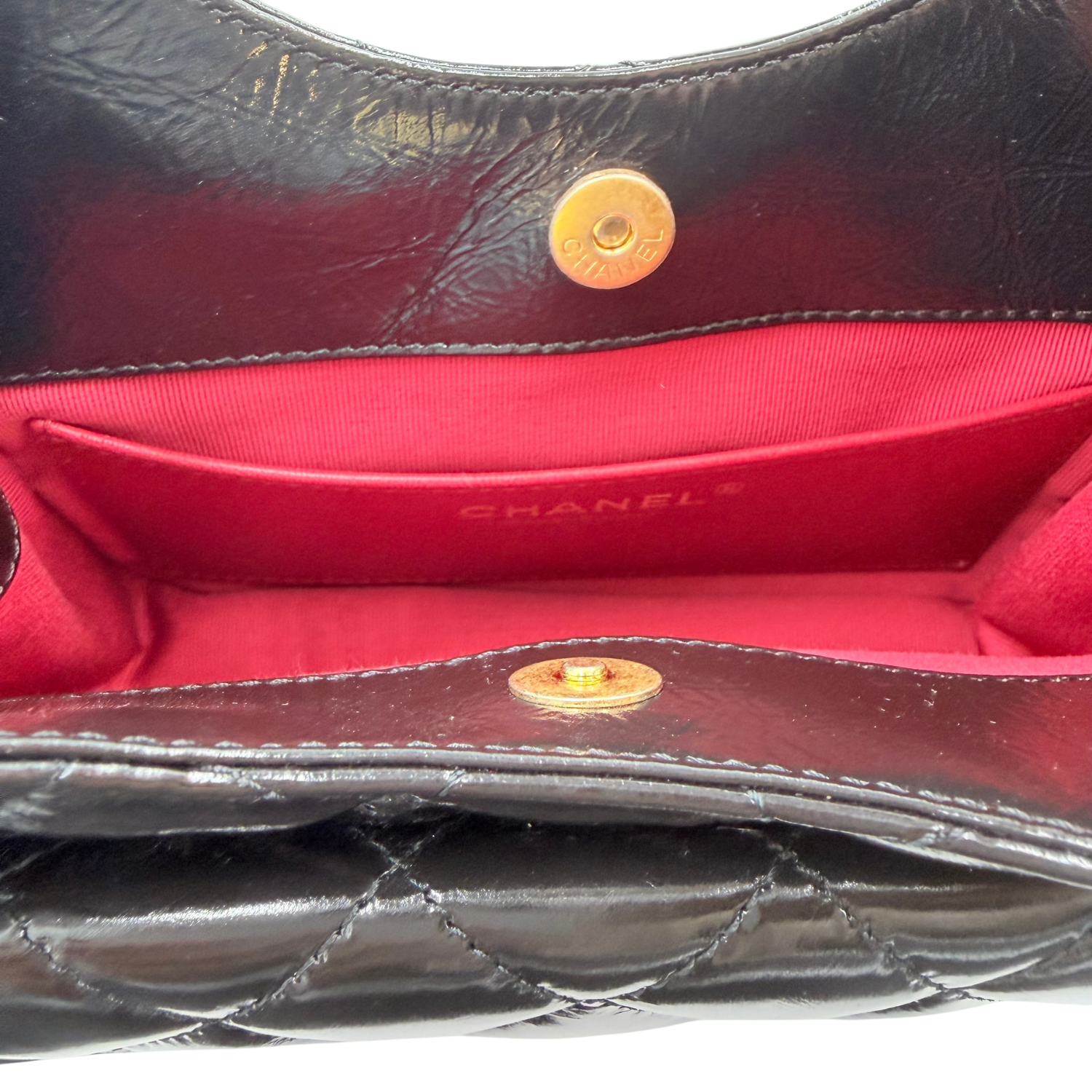 Mini Patent Leather Wave Hobo Bag Black