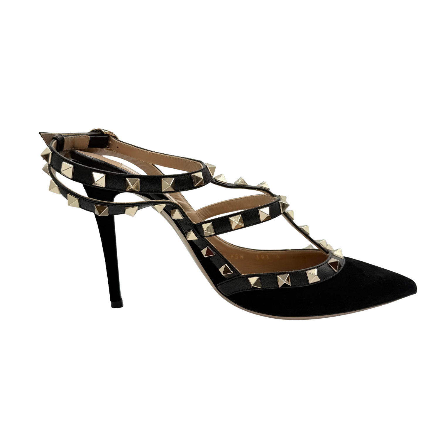 Valentino Rockstud Accents Velvet T-Strap Pumps Black