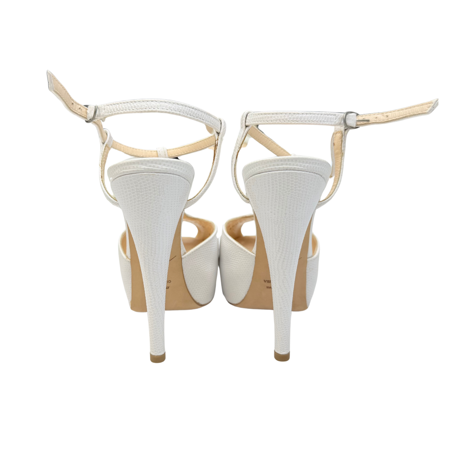 Giuseppe Zanotti Lizard Embossed Leather T-Strap Platform Peep Toe Pumps White