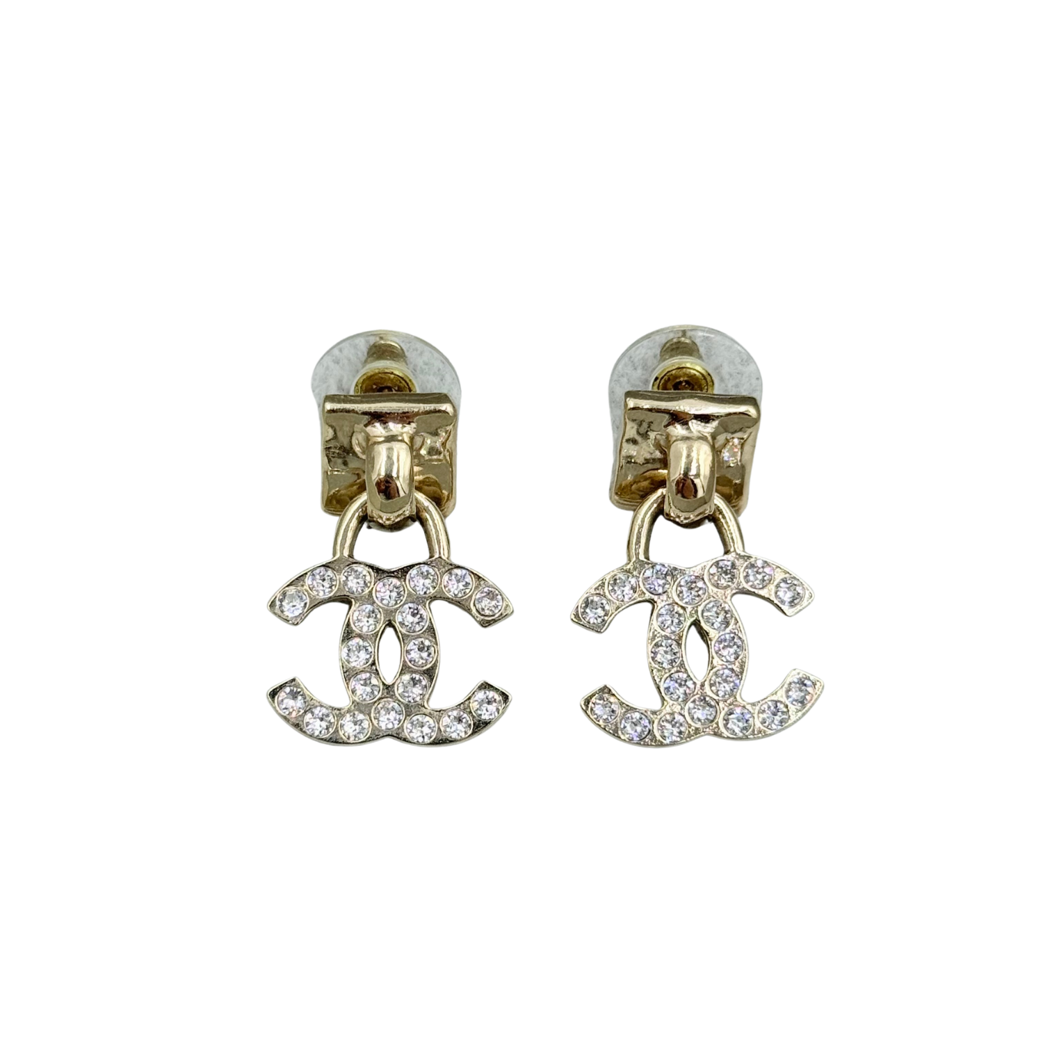 Chanel Medium CC Hook Crystal Strass Earrings