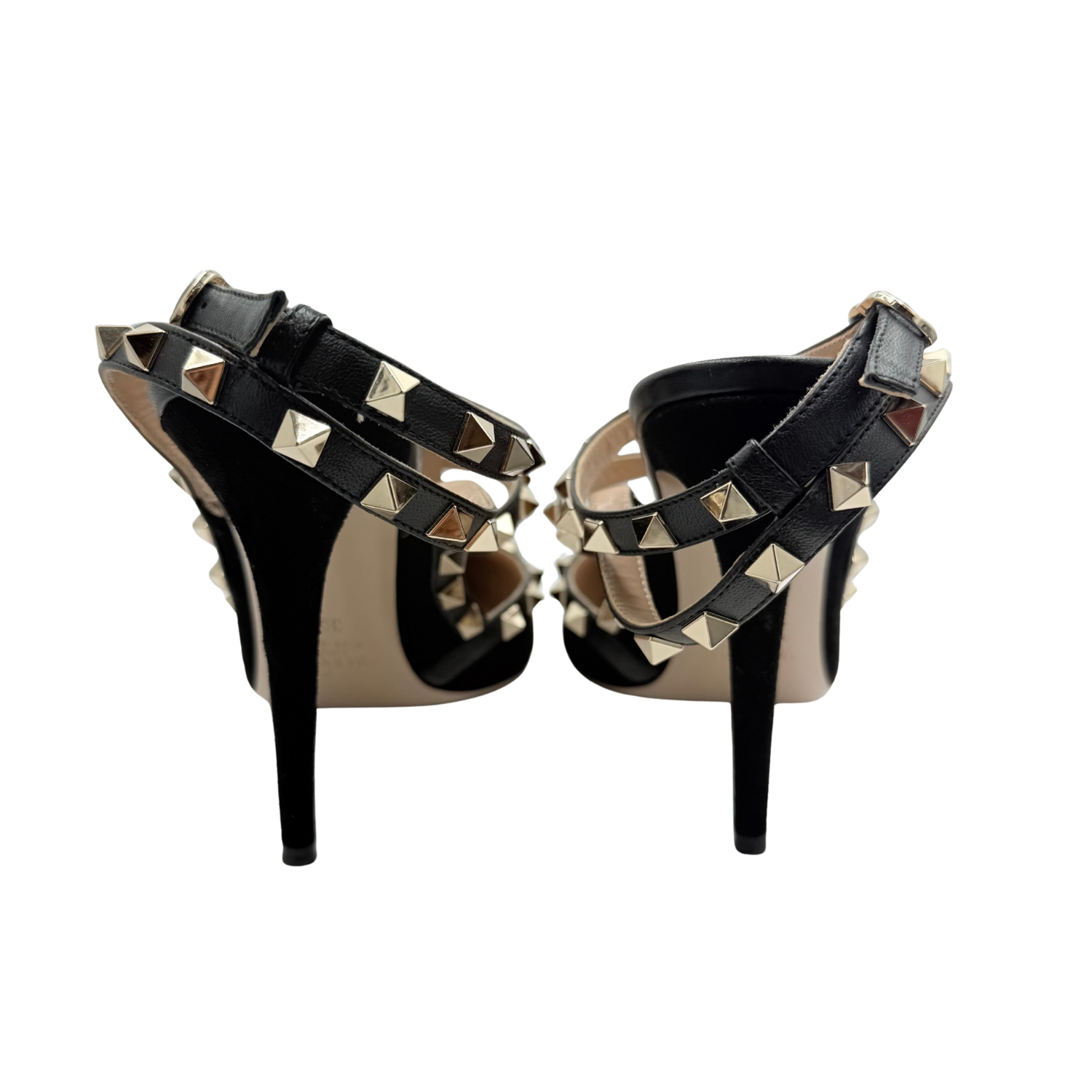 Valentino Rockstud Accents Velvet T-Strap Pumps Black