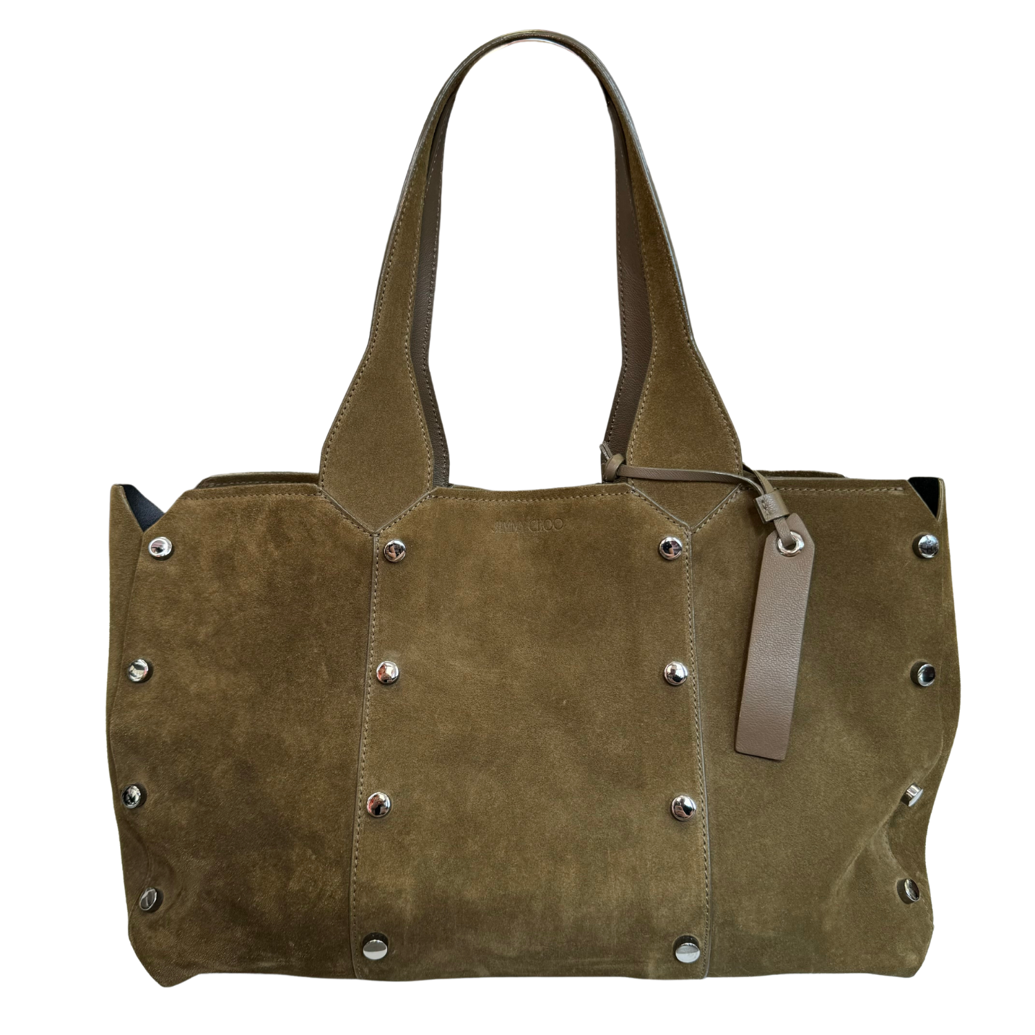 Jimmy Choo Lockett Suede & Metal Shopper Green Olive Steel Shopper Tot