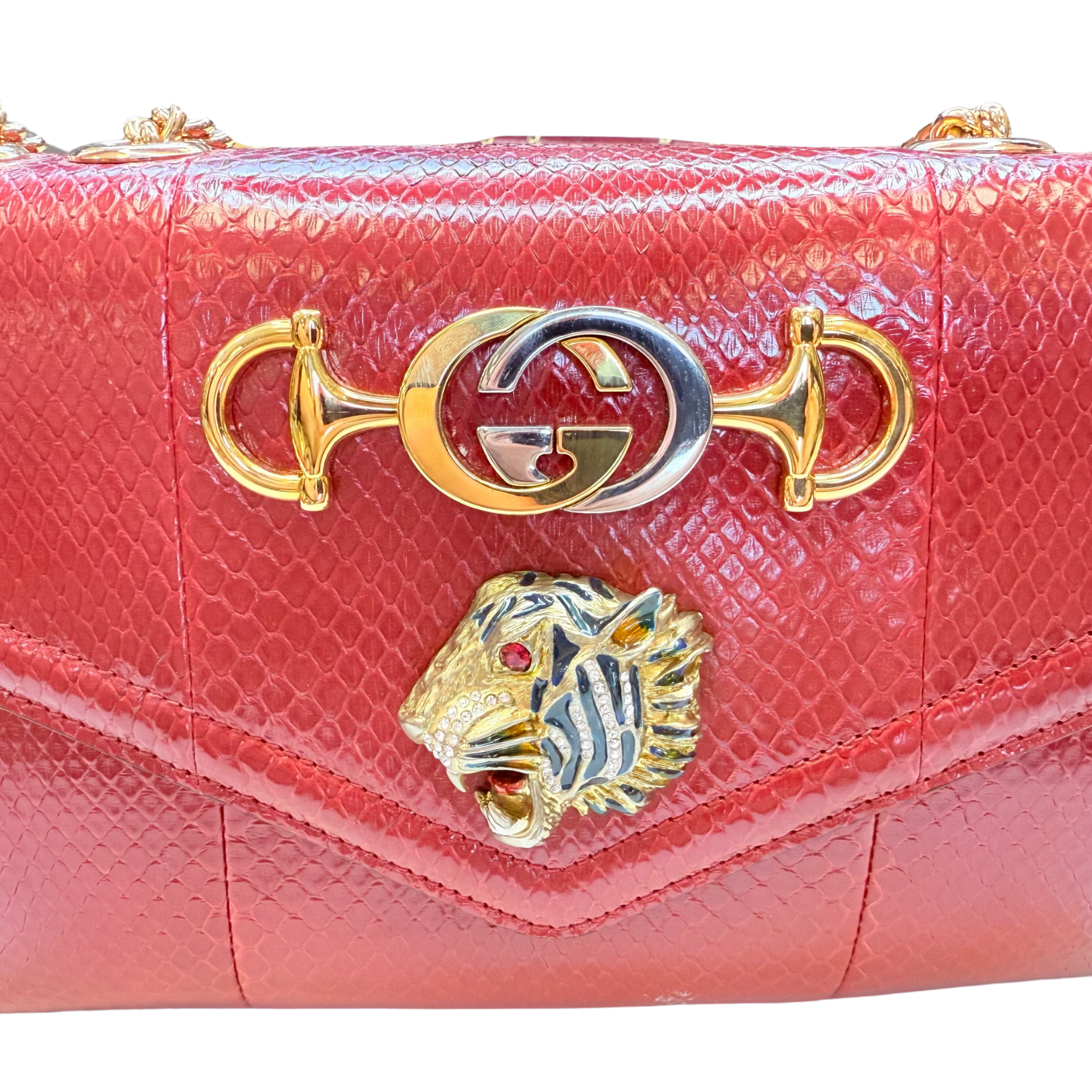 Gucci Python Medium Rajah Shoulder Bag Bordeaux