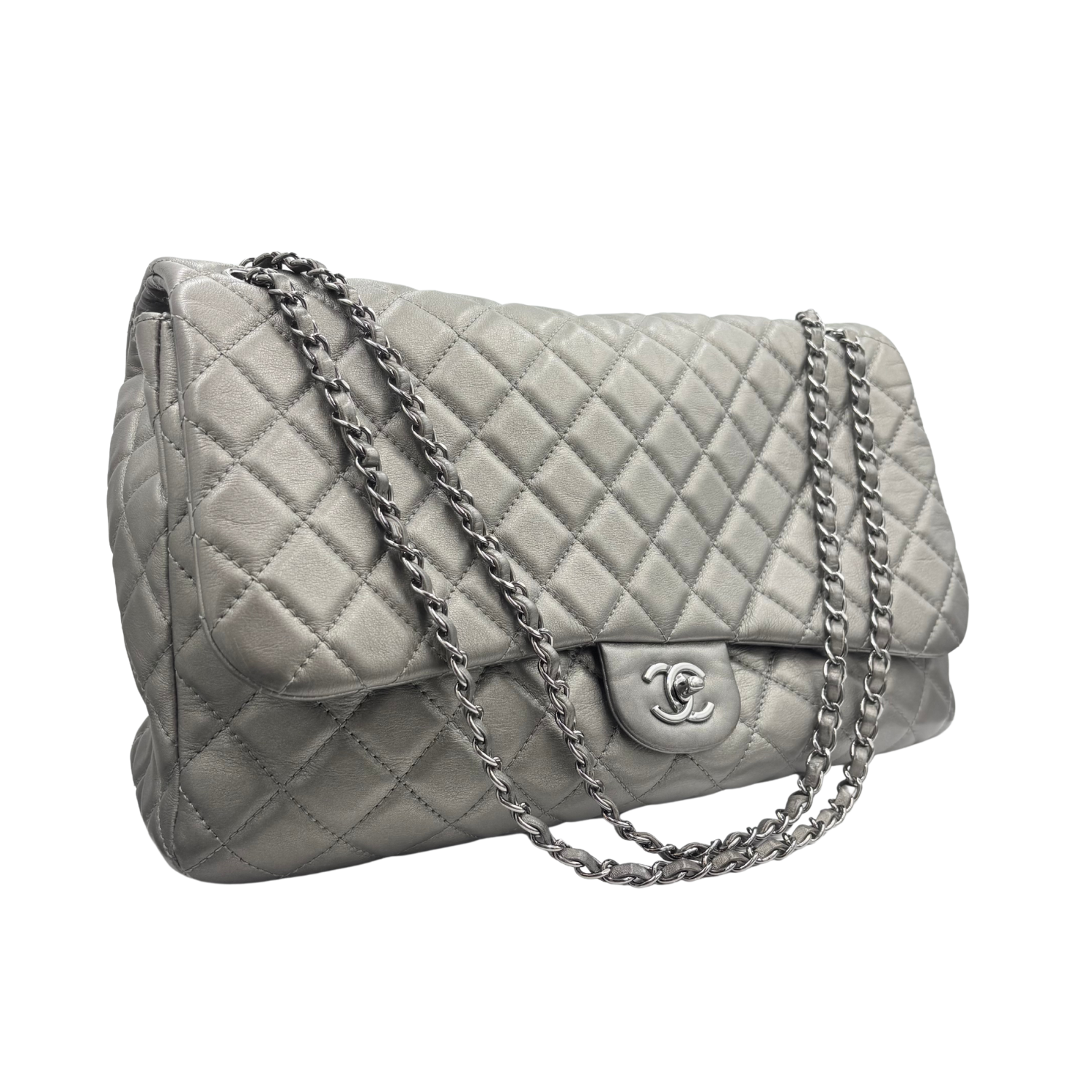 Chanel CC Quilted XXL Airline Flap Bag Silver