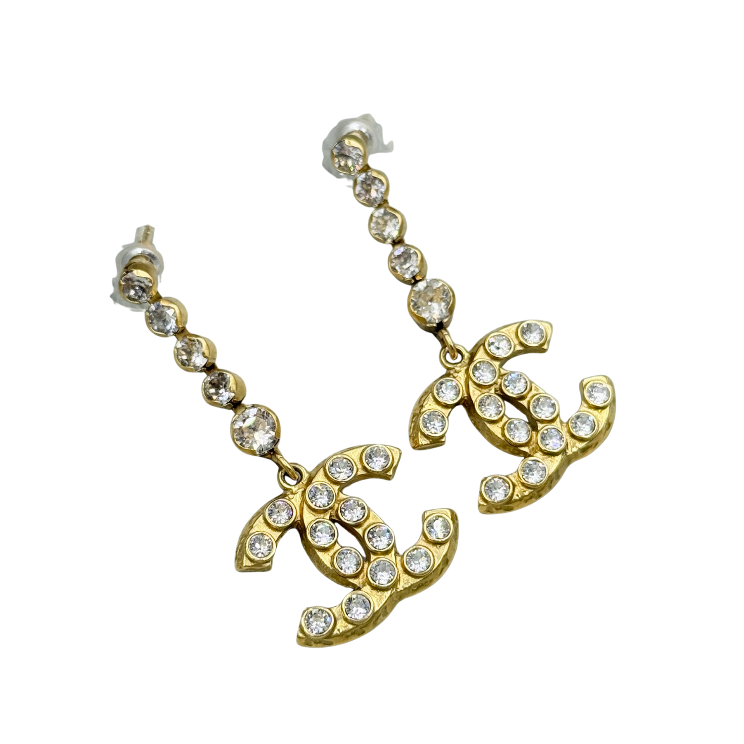 Chanel CC Crystal Drop Earrings Gold