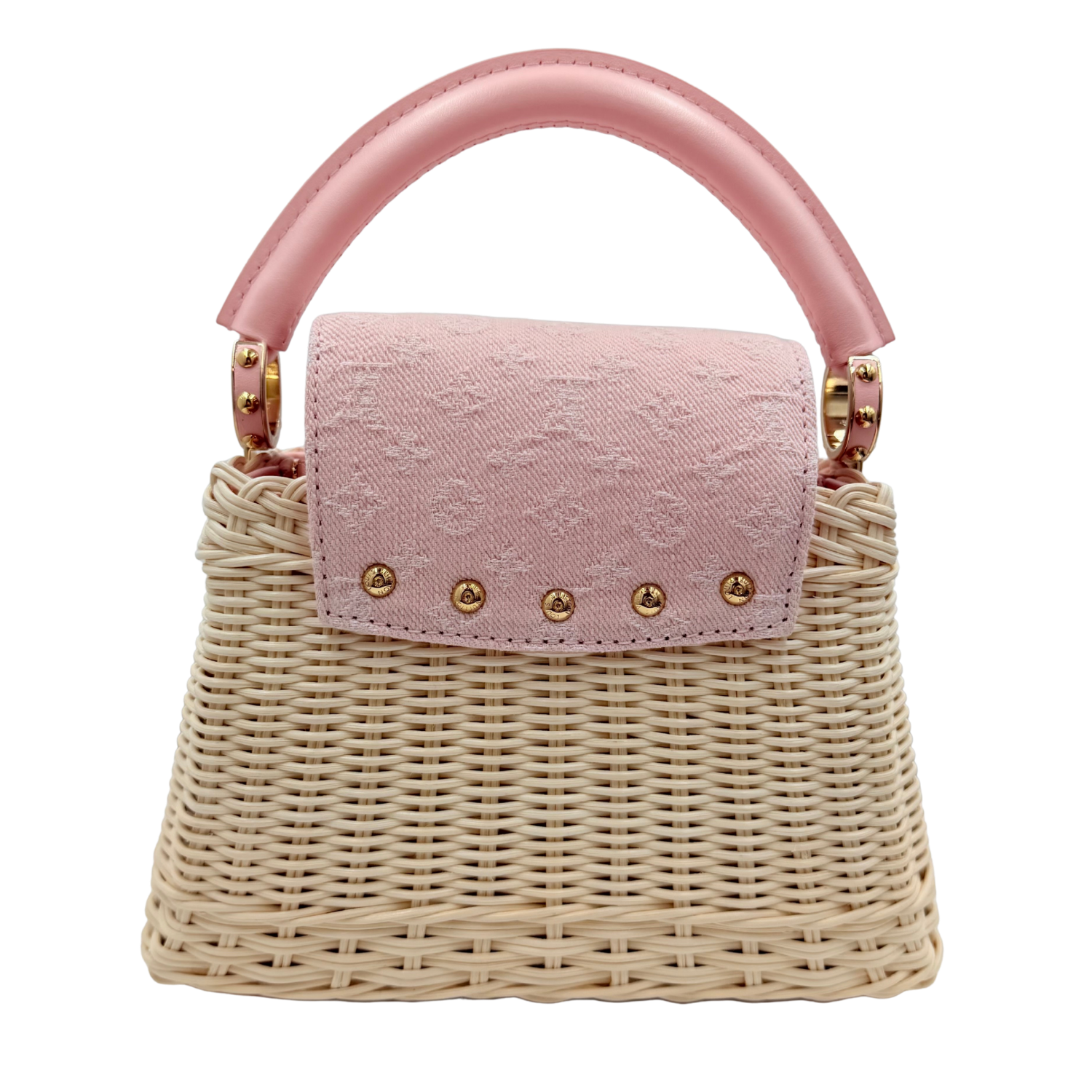 Louis Vuitton Mini Capucine Rattan and Denim Pink