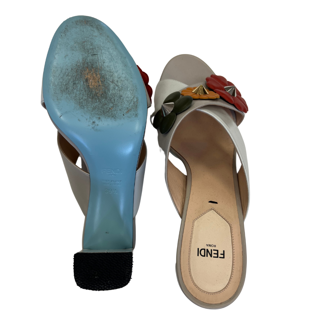 Fendi Leather FlowerLand Block Heel Sandals