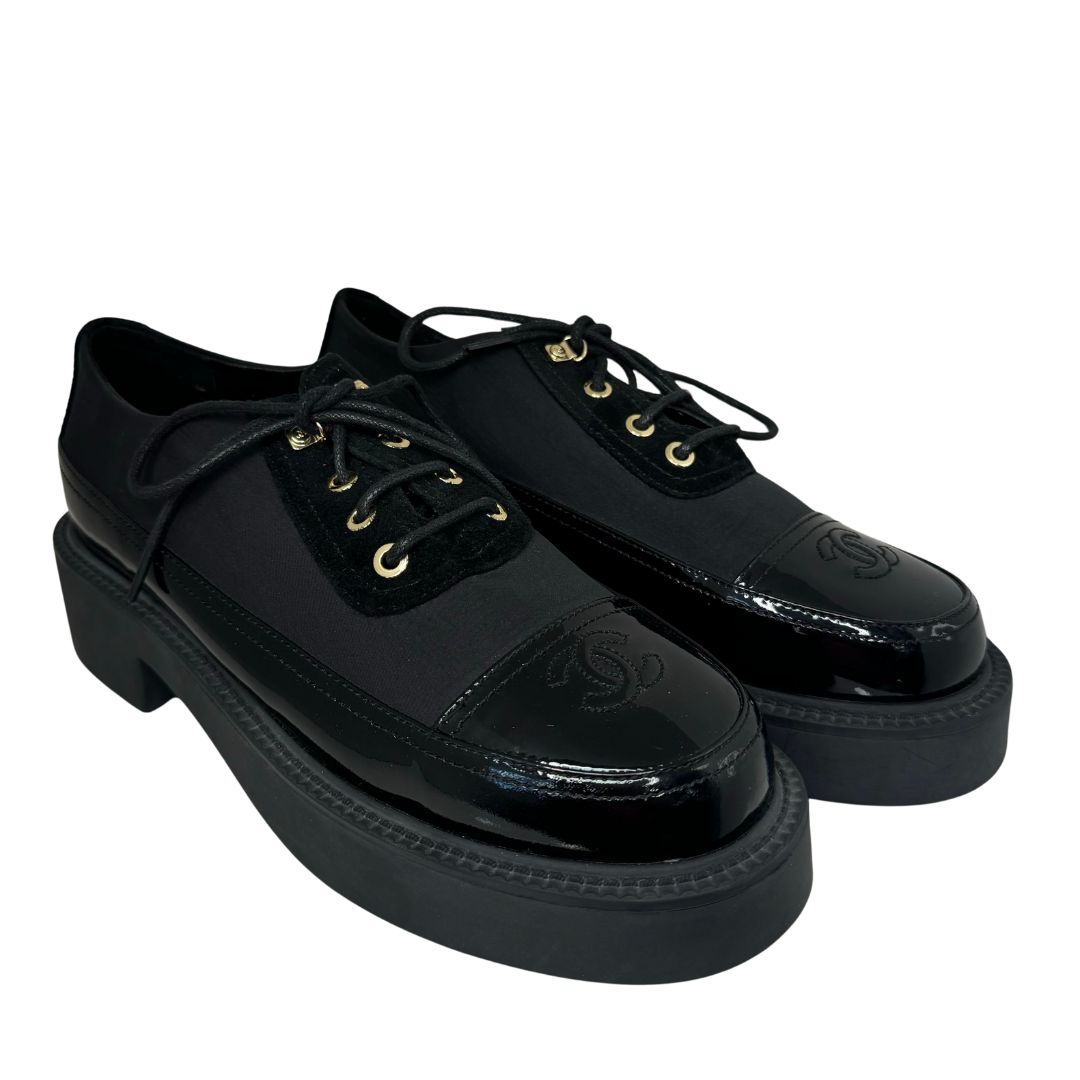 Chanel Lace Up Oxford Loafers Black